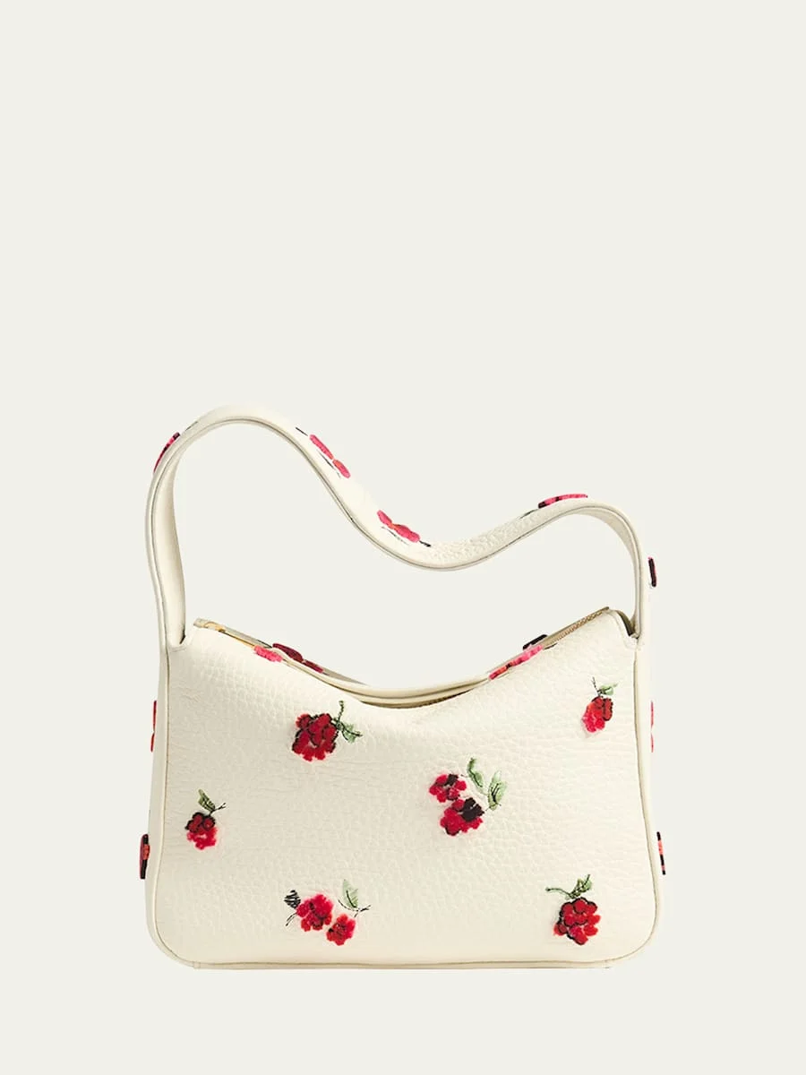 Elena Raspberry Applique Leather Shoulder Bag - 1
