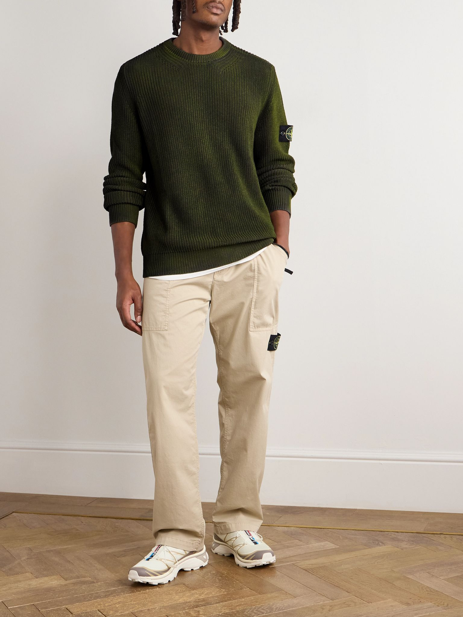Logo-Appliquéd Ribbed Cotton Sweater Green - 2