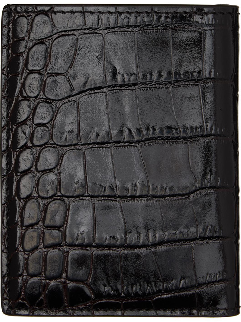 TOM FORD Brown Shiny Printed Croc T Line Card Holder outlook