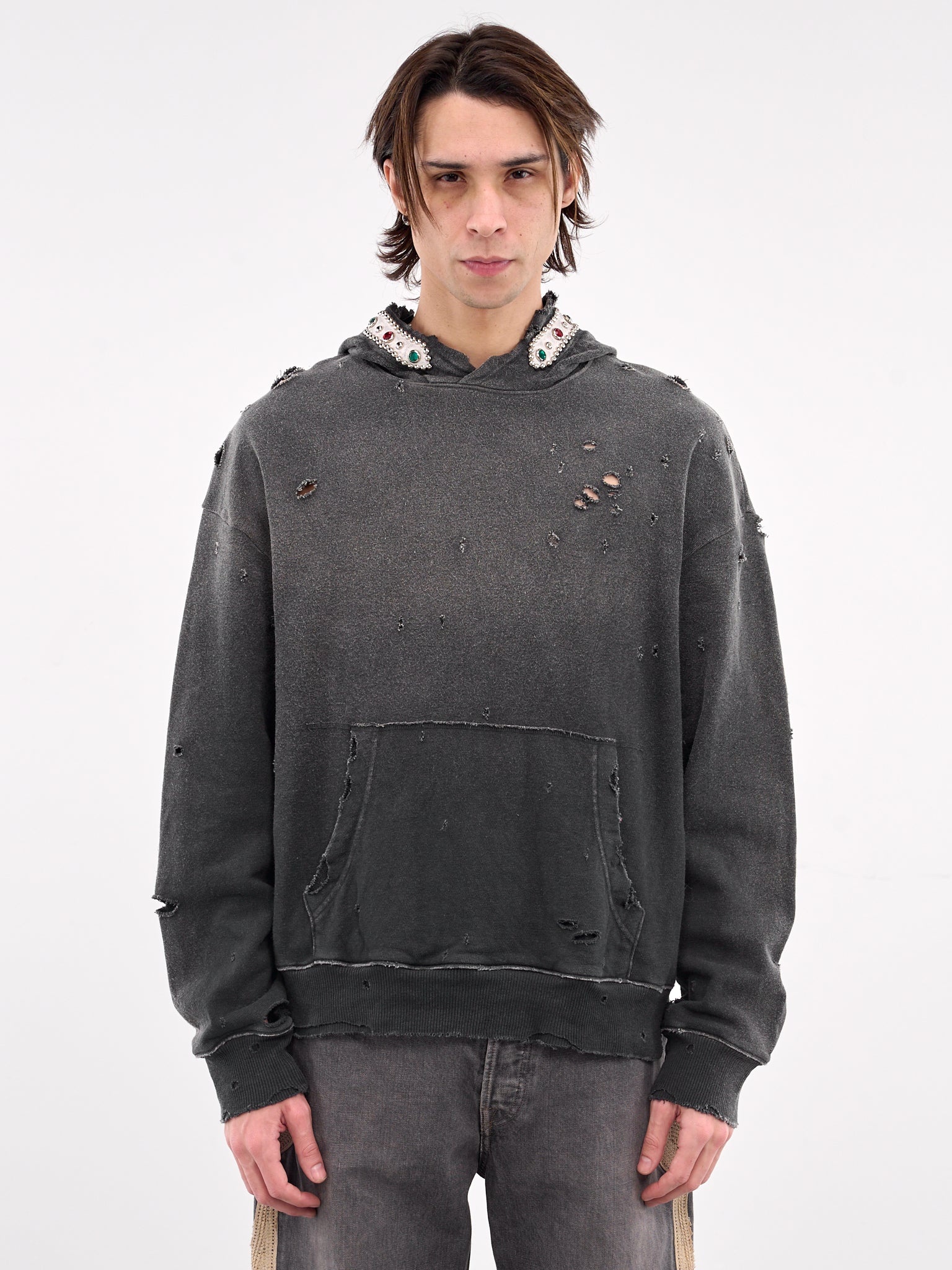 Kapital Studs Thriller Distressed Hoodie | hlorenzo | REVERSIBLE