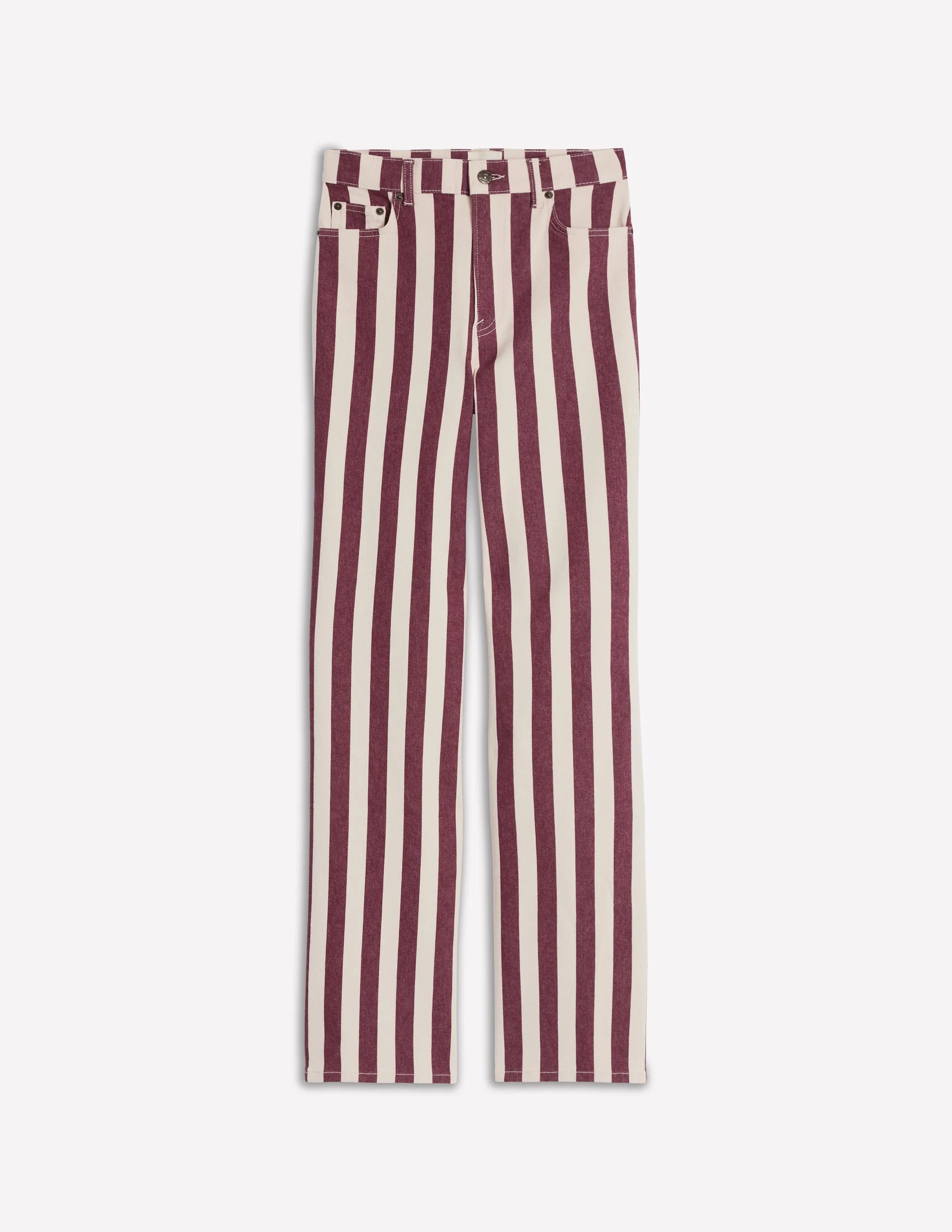 High Rise Column Leg Jeans-Maroon and Ivory Stripe - 1
