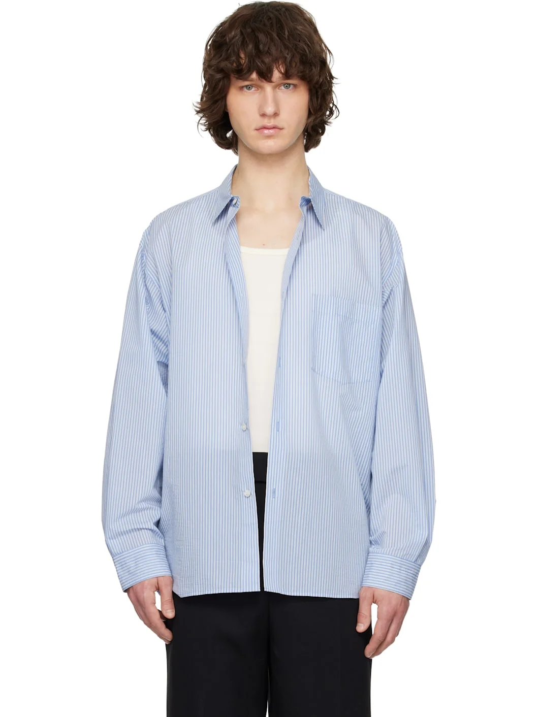 Blue Cotton Nylon Stripe Shirt - 1