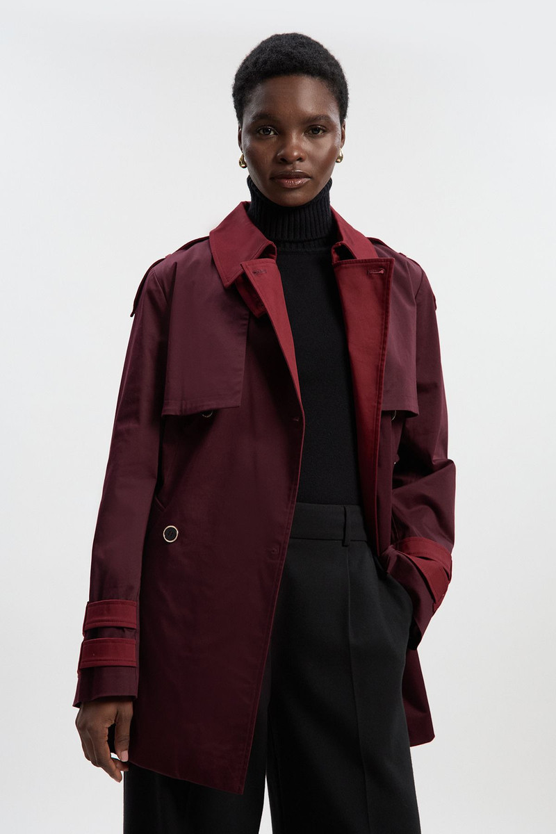 Colour Block Belted Tailored Short Trench Coat 1