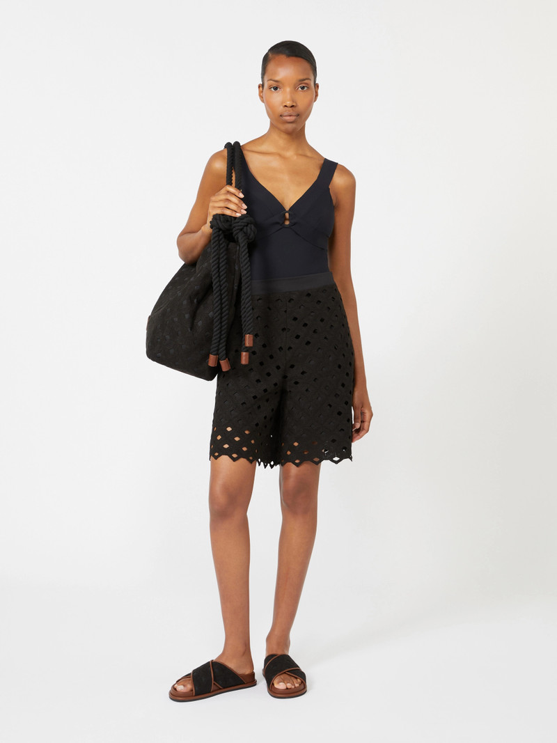 Max Mara UGUALE Macramé jersey Bermuda shorts - BLACK outlook