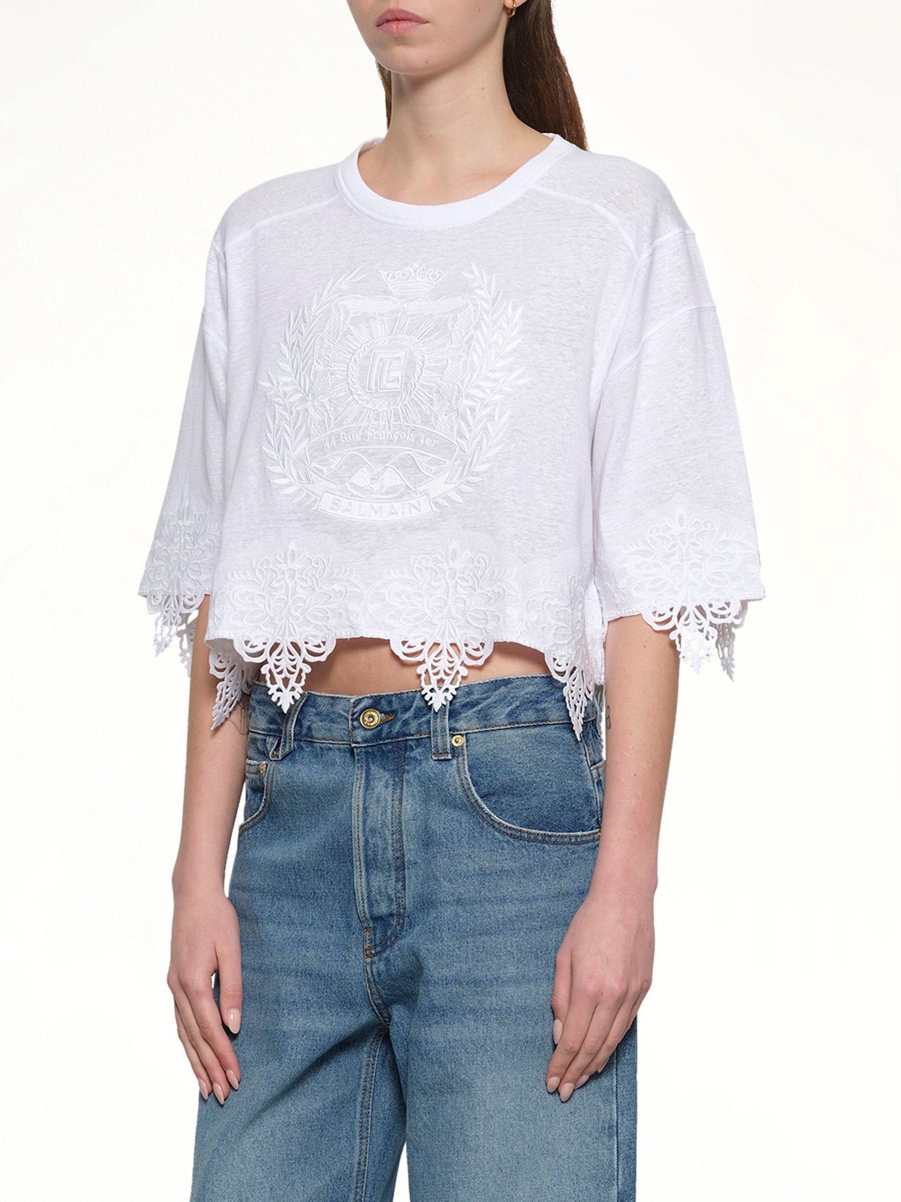 Balmain Emblem Baseball T-Shirt in White - 6