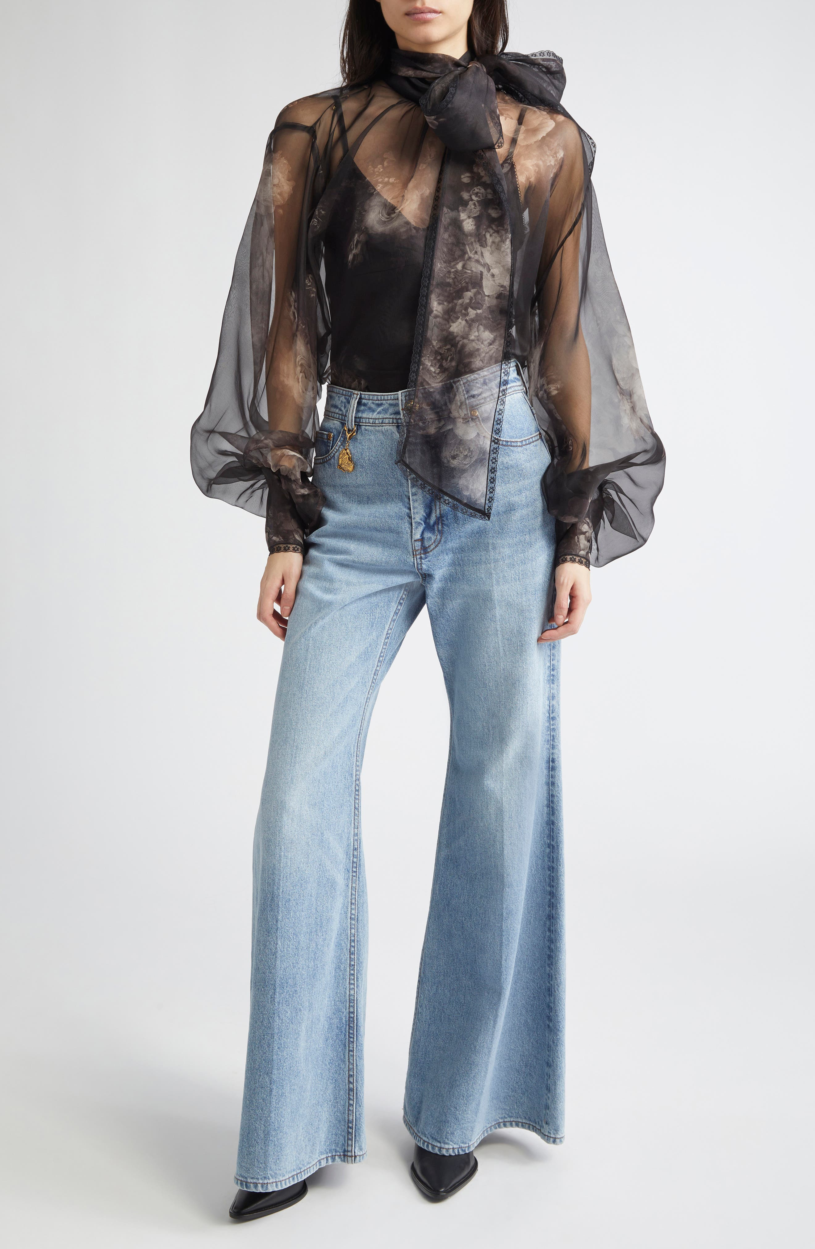 Zimmermann Hypnotic Pussy Bow Organza Top in Ghost Floral at Nordstrom - 2
