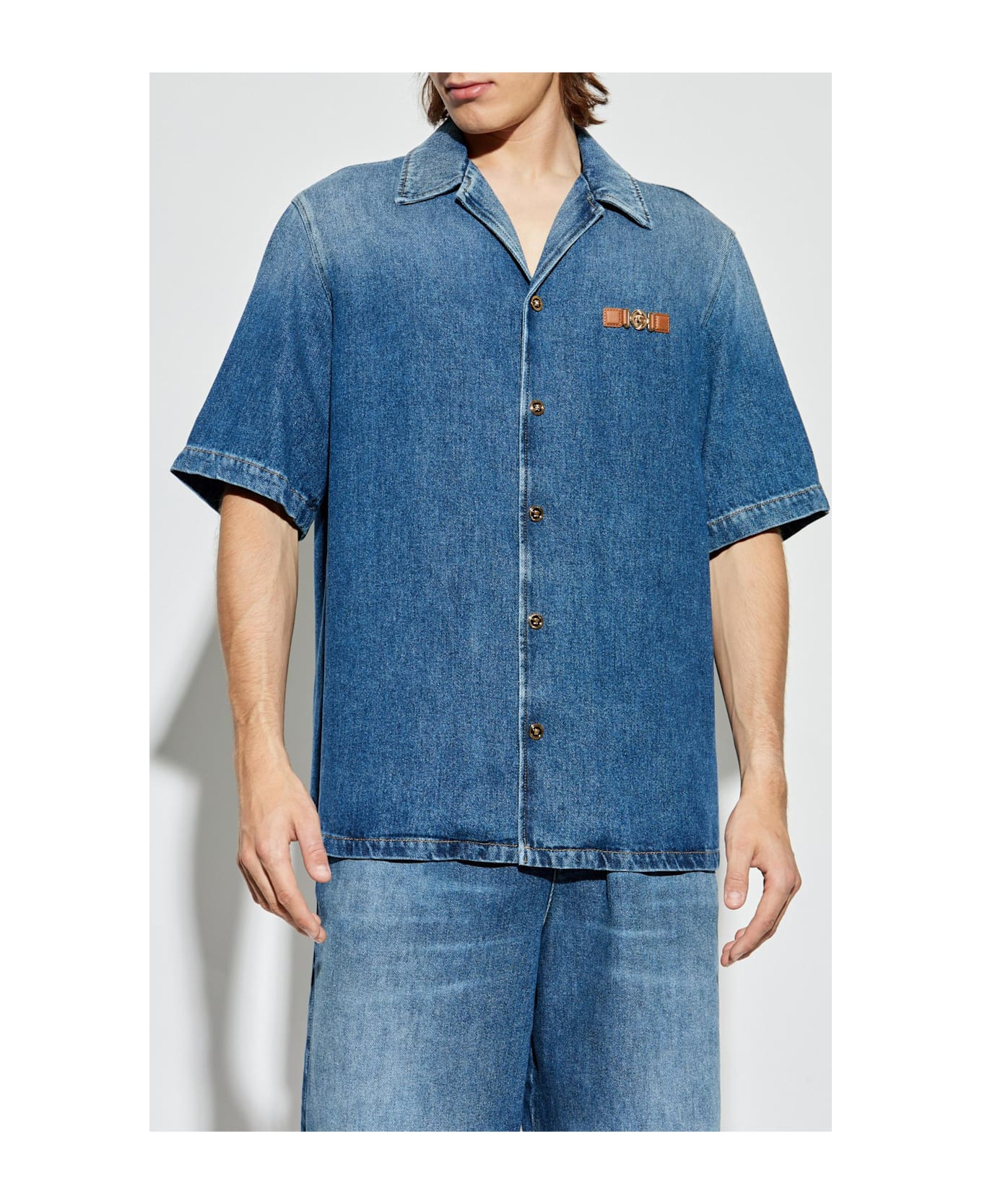 Versace Denim Shirt With Short Sleeves - 3