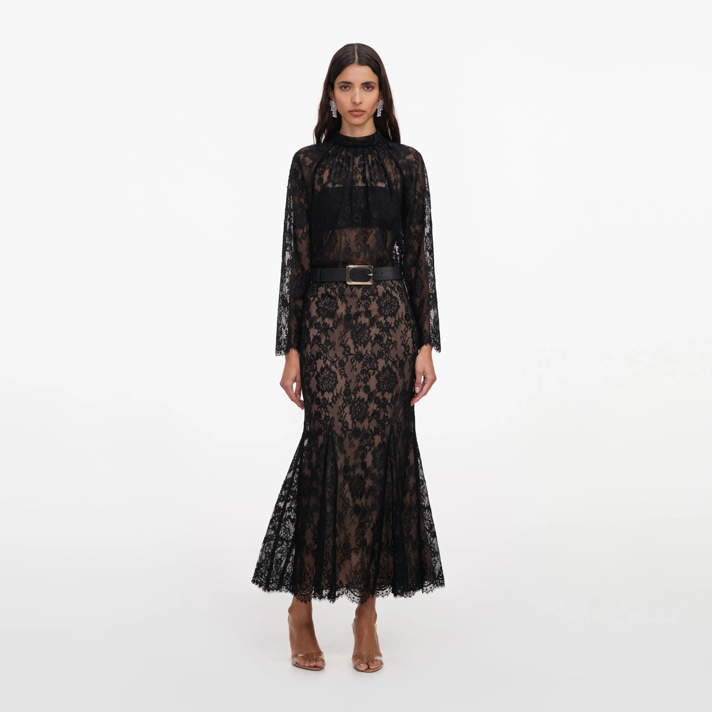 Black Lace Midi Skirt - 1