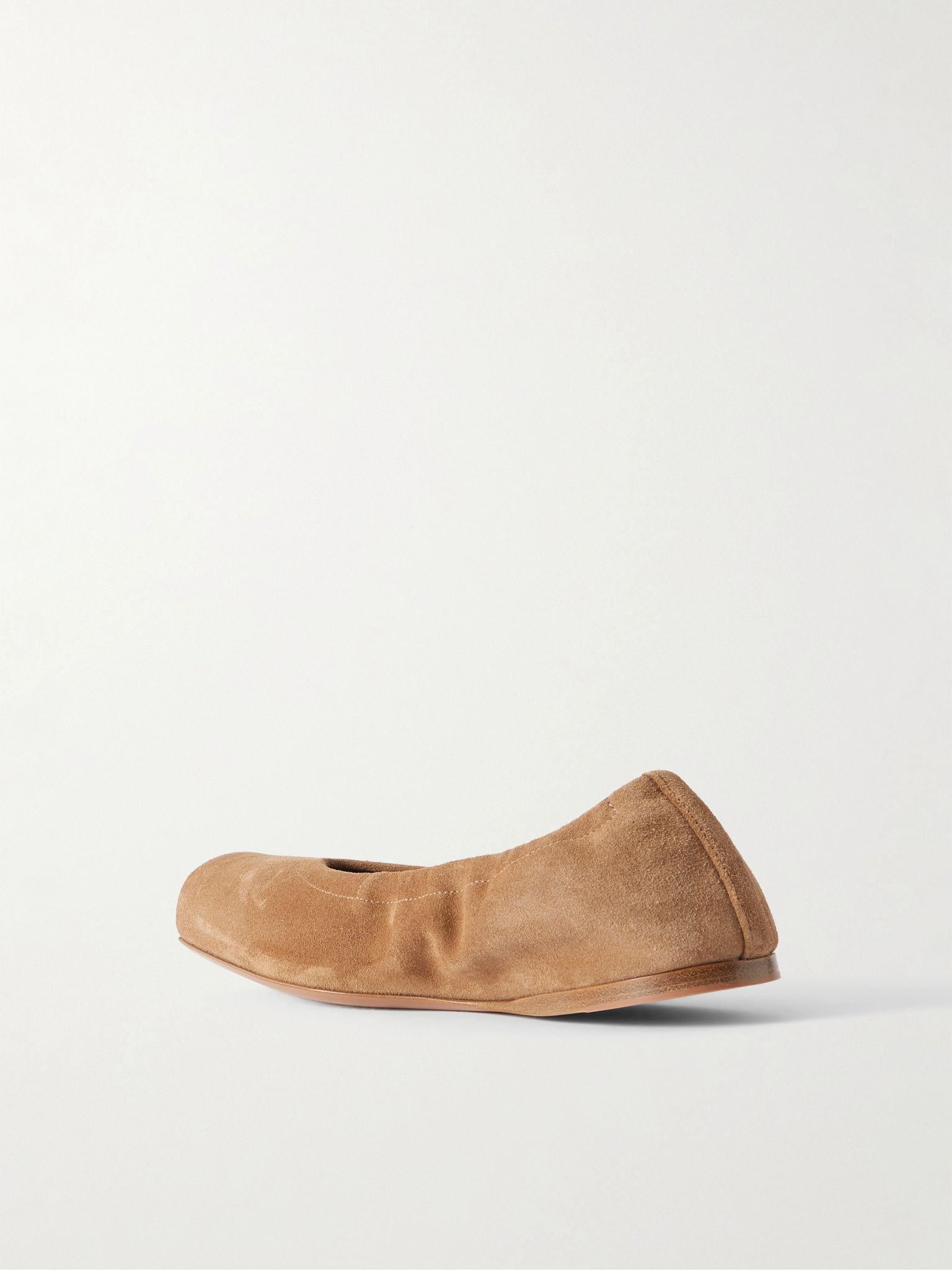 Leather-trimmed suede ballet flats Camel - 3