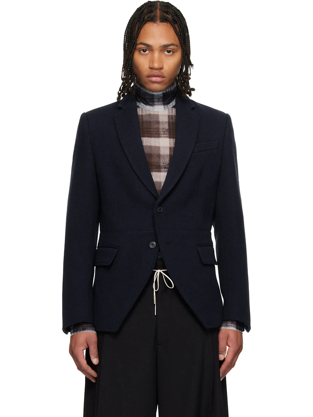 Navy Cropped Suit Blazer - 1