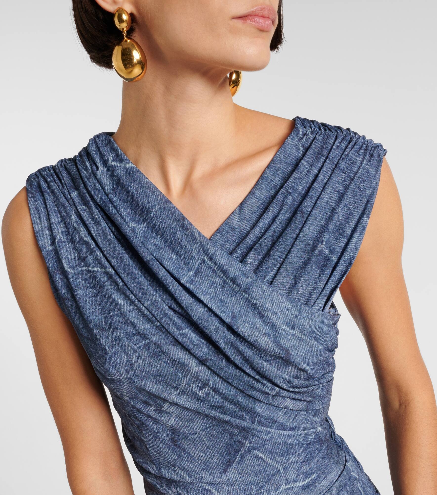 Printed ruched mesh maxi dress - 4