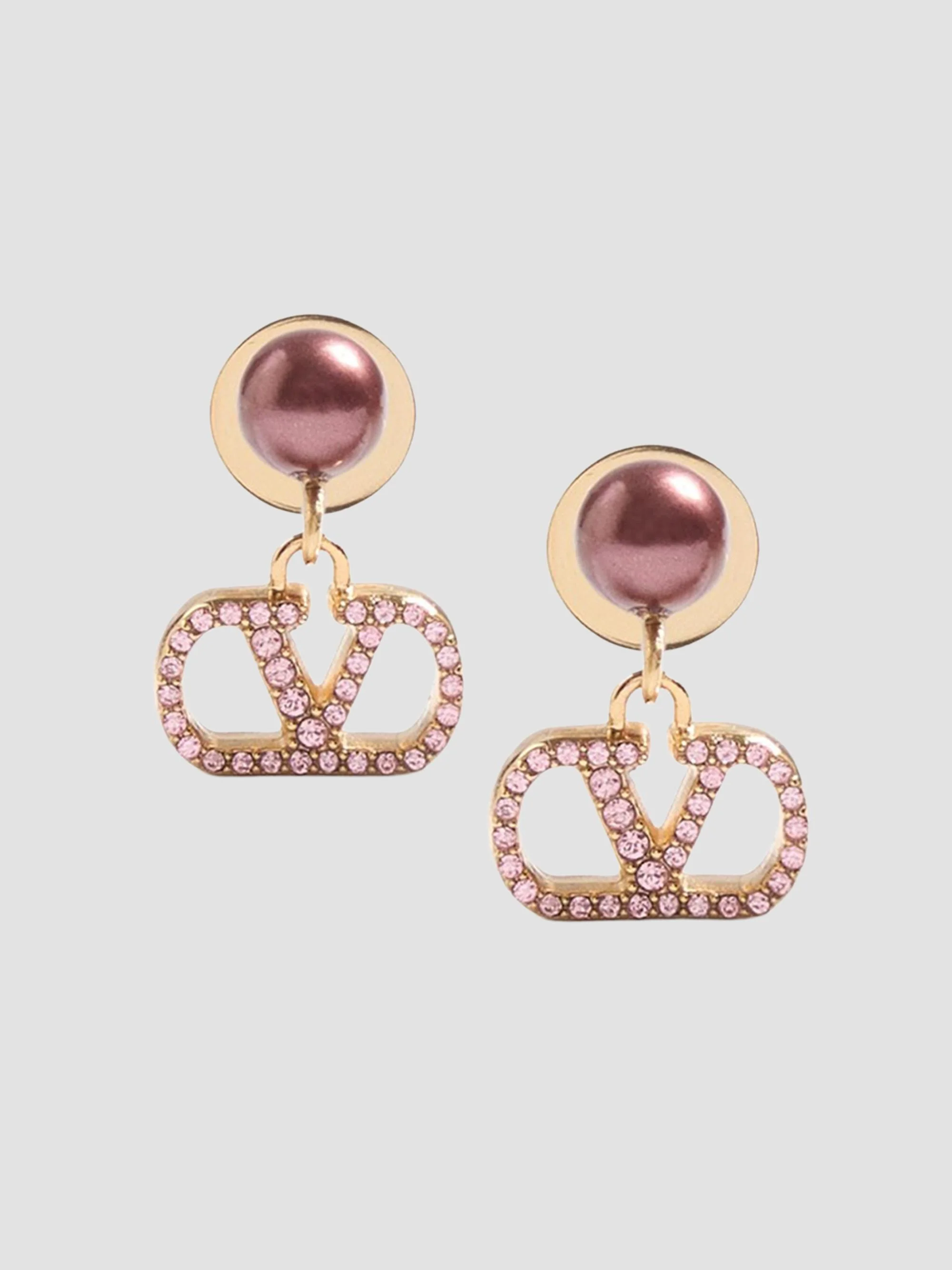 Women's VLogo Signature Earrings in Metal, Pearl and Swarovski Crystals - Gold Pink - 1