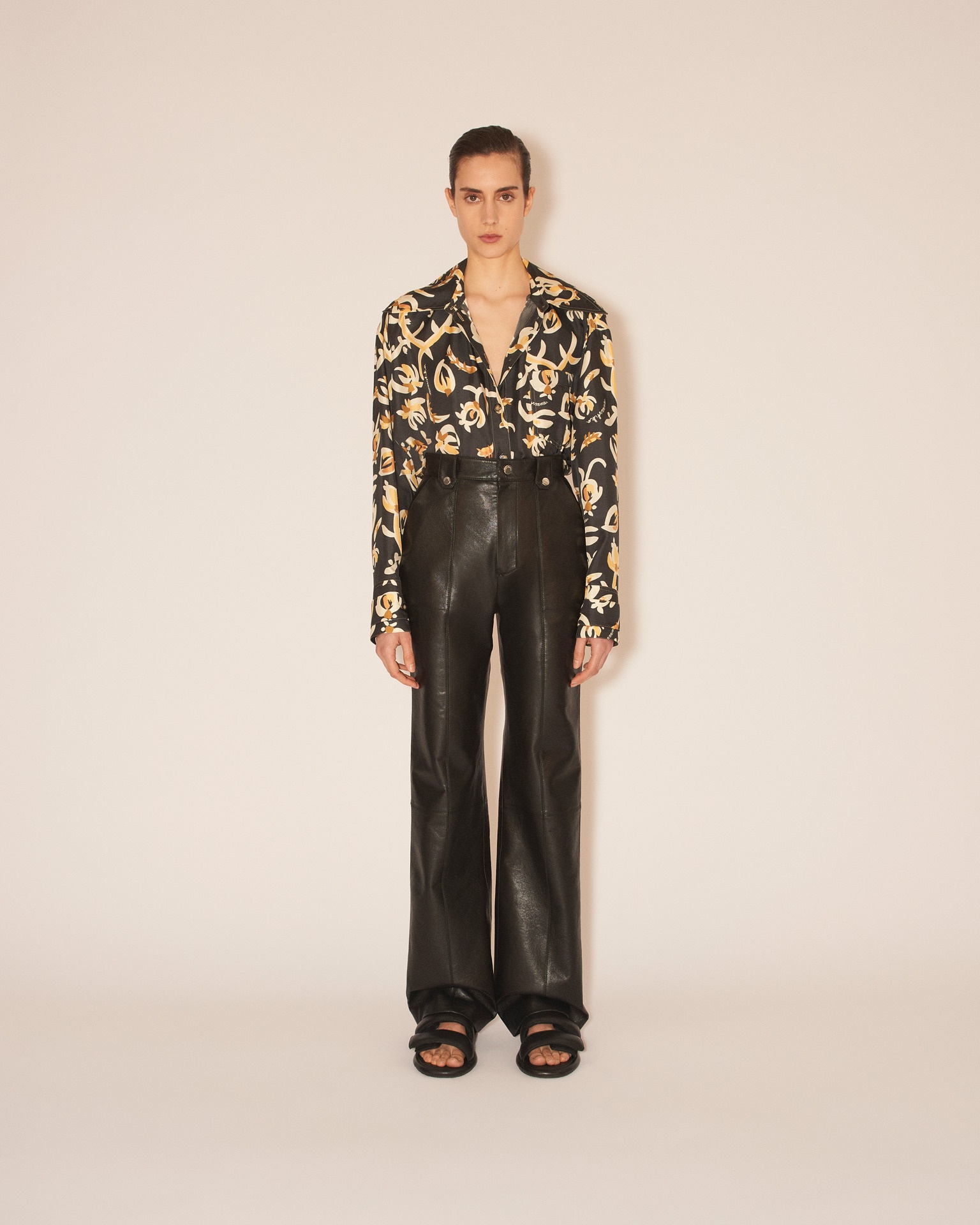 ZELDA - Straight leg regenerated leather cargo style trousers - Black - 2