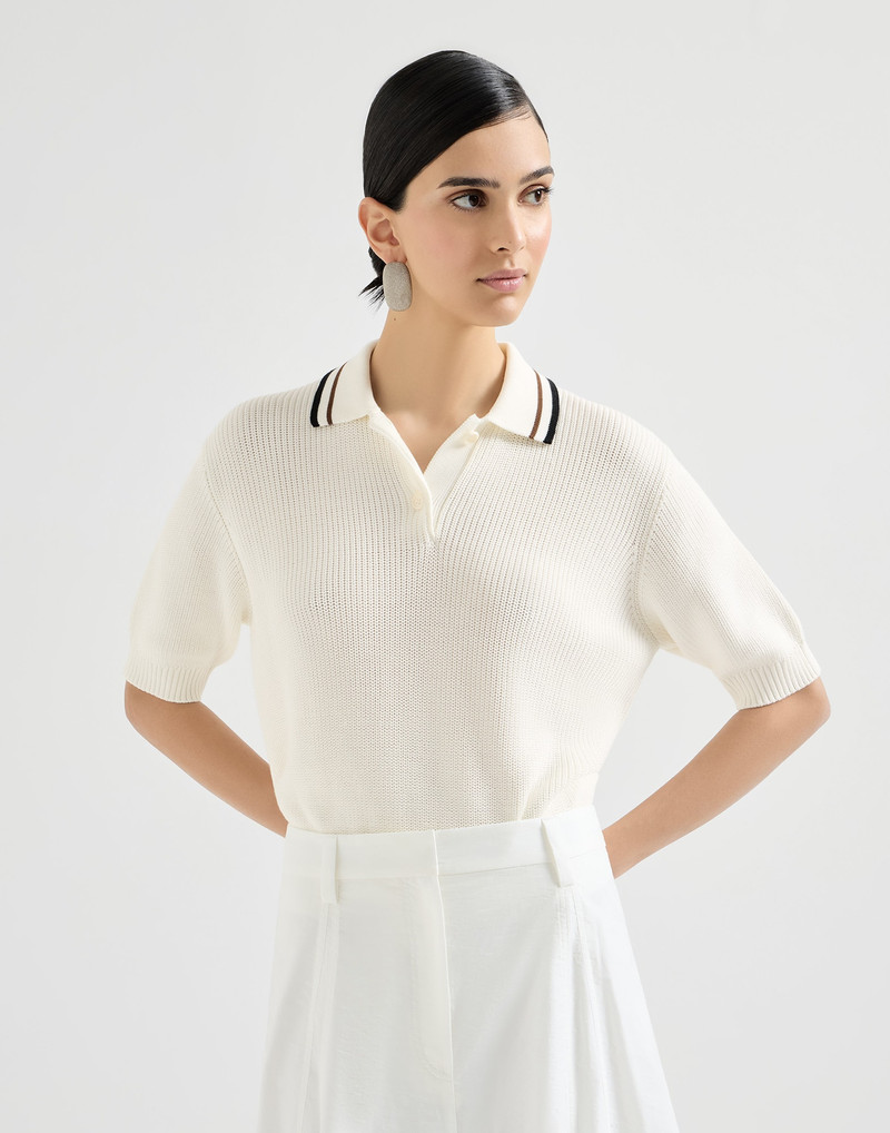 Cotton English rib knit polo shirt 2