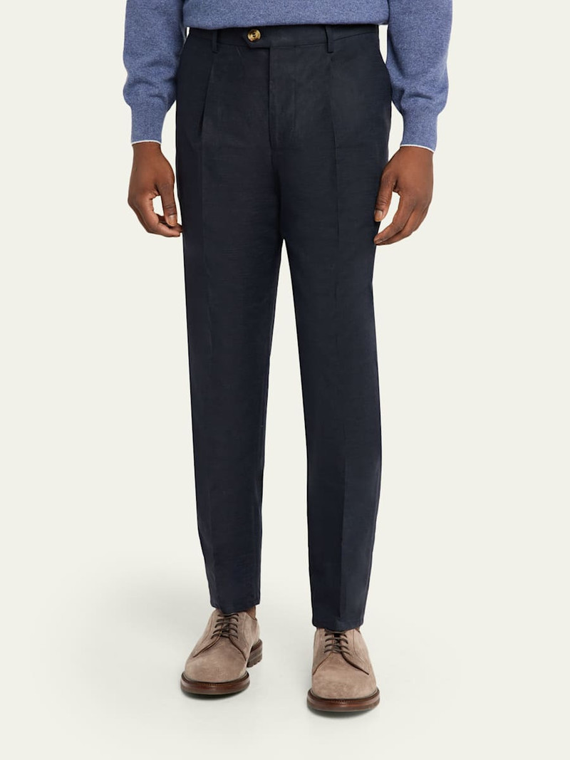Men's Cotton and Linen Leisure-Fit Pleated Trousers 4