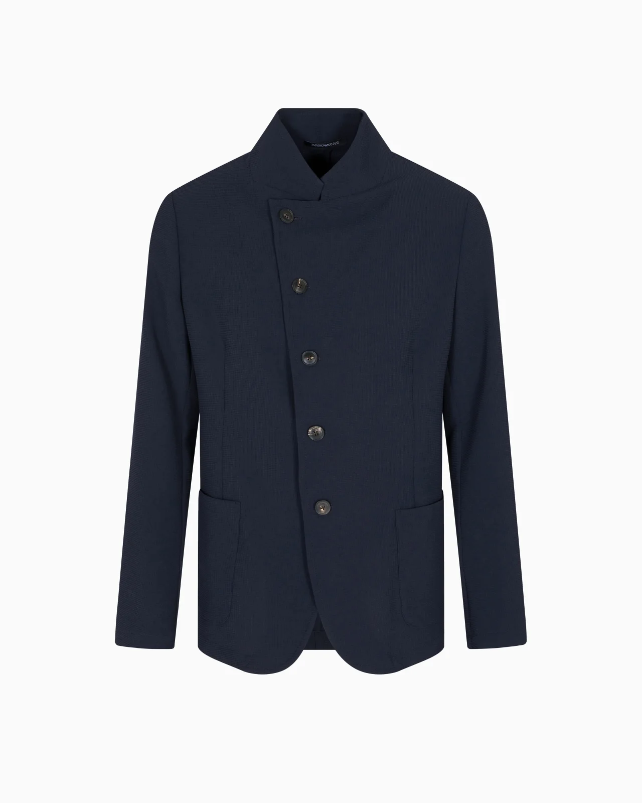 ICON GURU-COLLAR JACKET WITH OFF-CENTRE FASTENING, IN THREE-DIMENSIONAL PIQUÉ-EFFECT CRÊPE JERSEY - 1