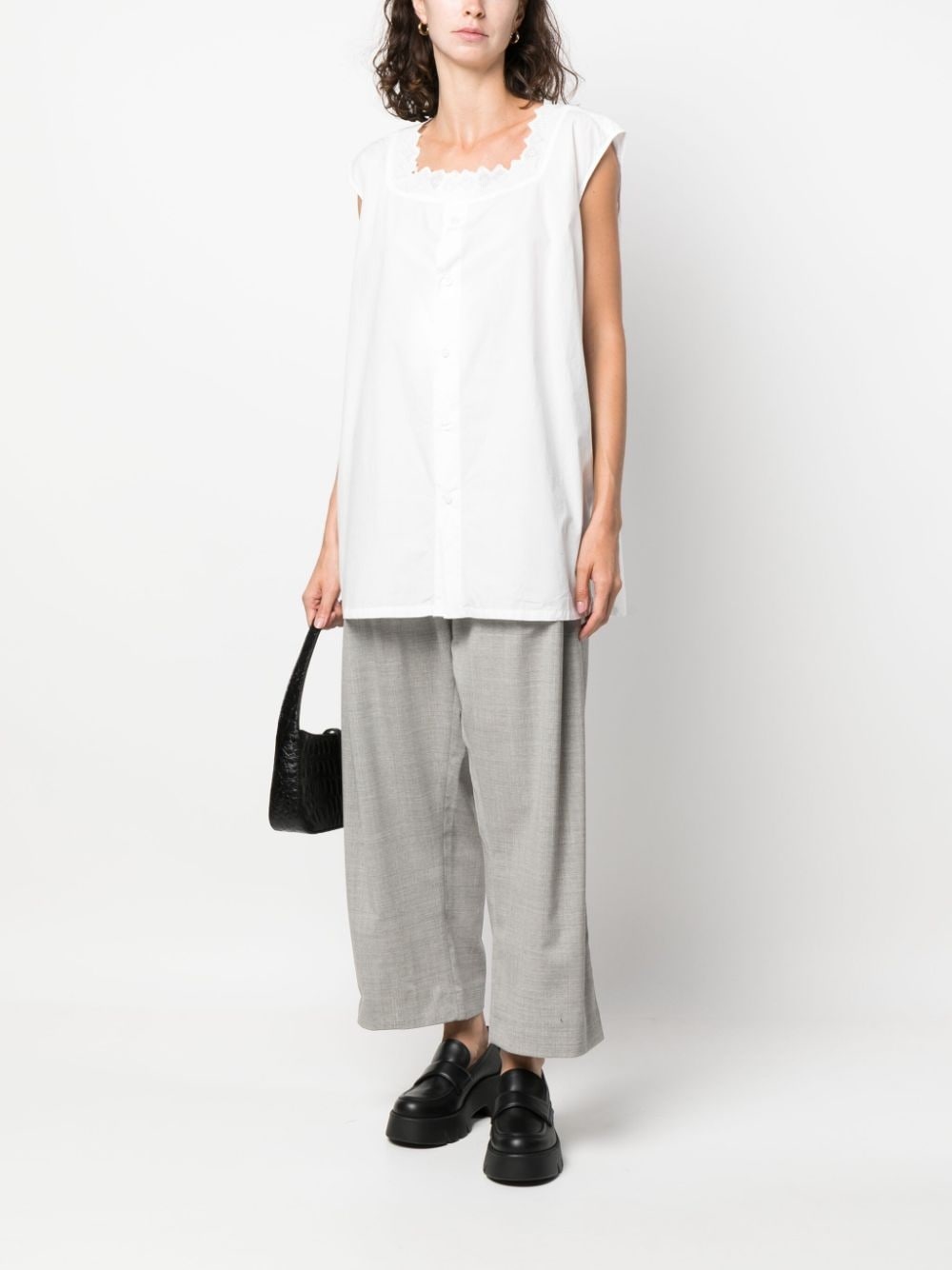 pleated cropped wool-blend trousers - 3