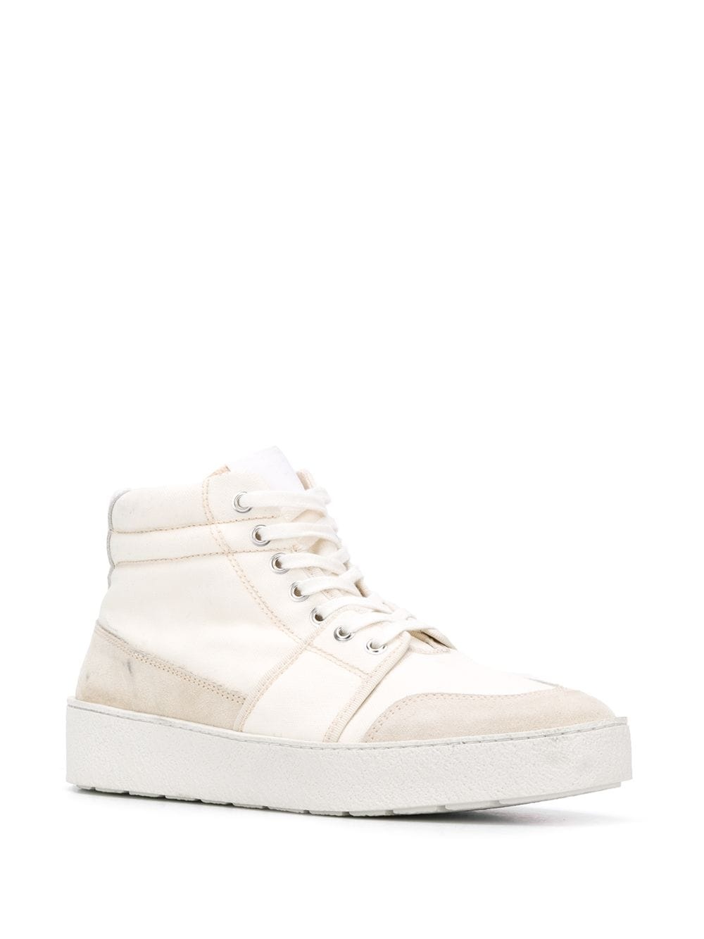 high top leather-trimmed sneakers - 2