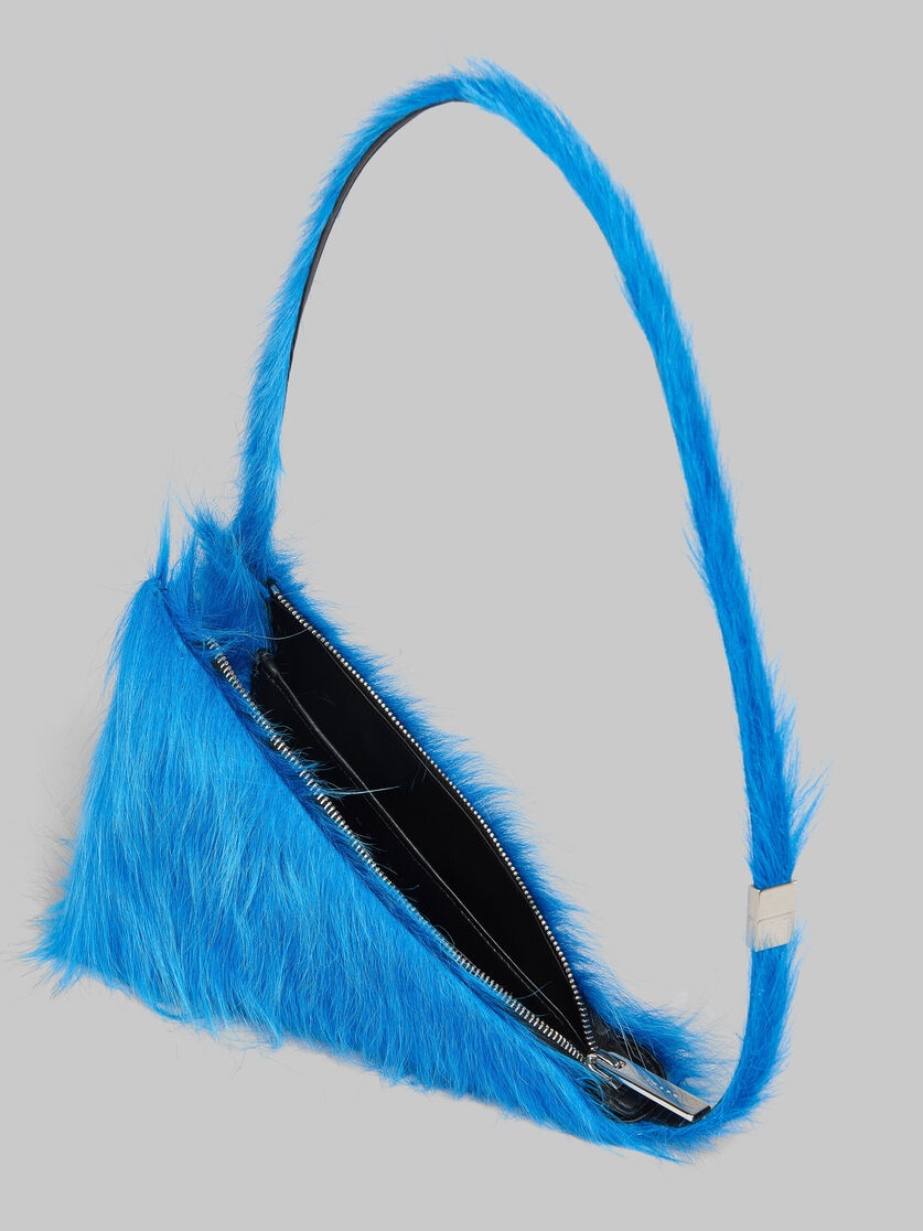 BLUE LONG-HAIR CALFSKIN PRISMA TRIANGLE CROSSBODY BAG - 4