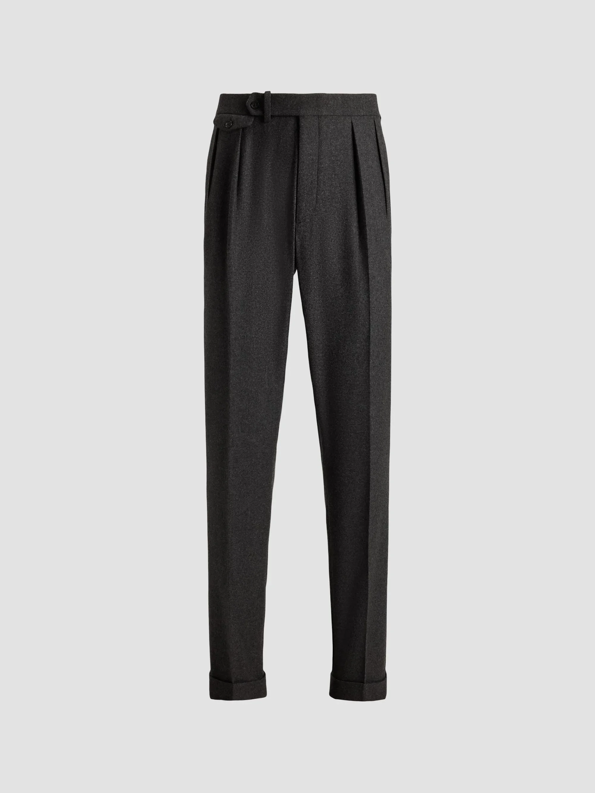 Men's Gregory Hand-Tailored Pleated Wool Trousers - Dark Grey - 1
