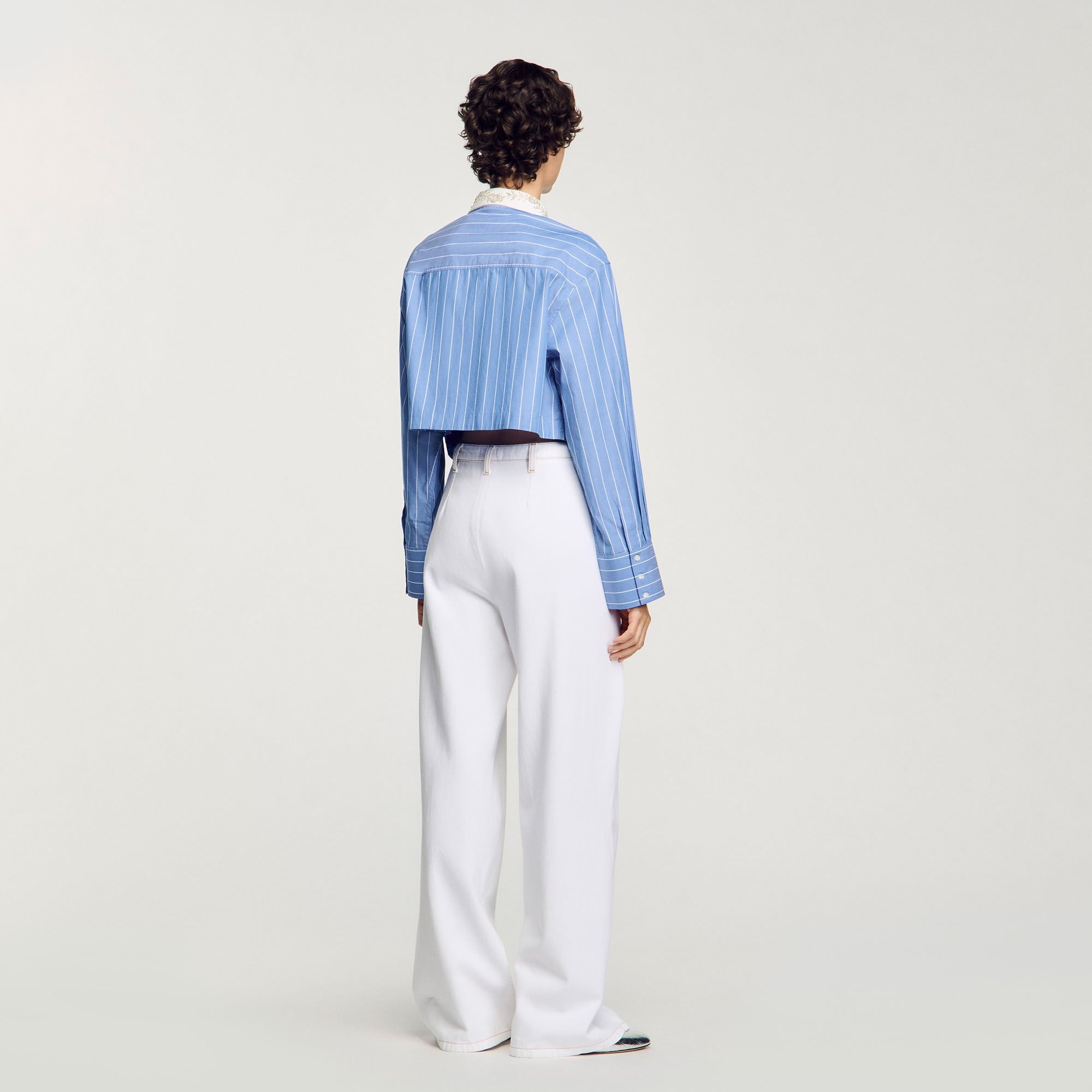 STRIPED CROPPED SHIRT WITH RHINESTONE - 5