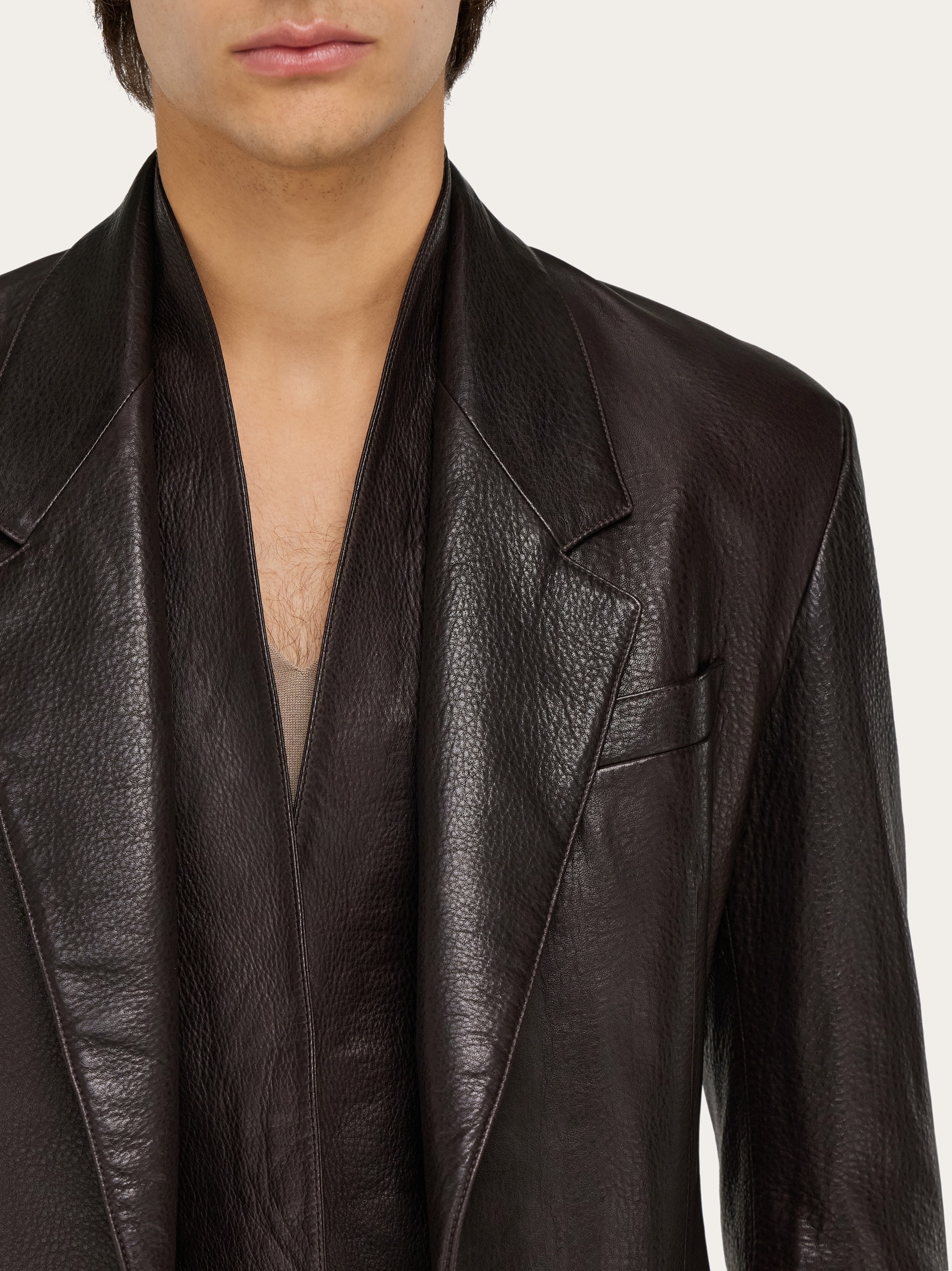 Grainy leather blazer - 4