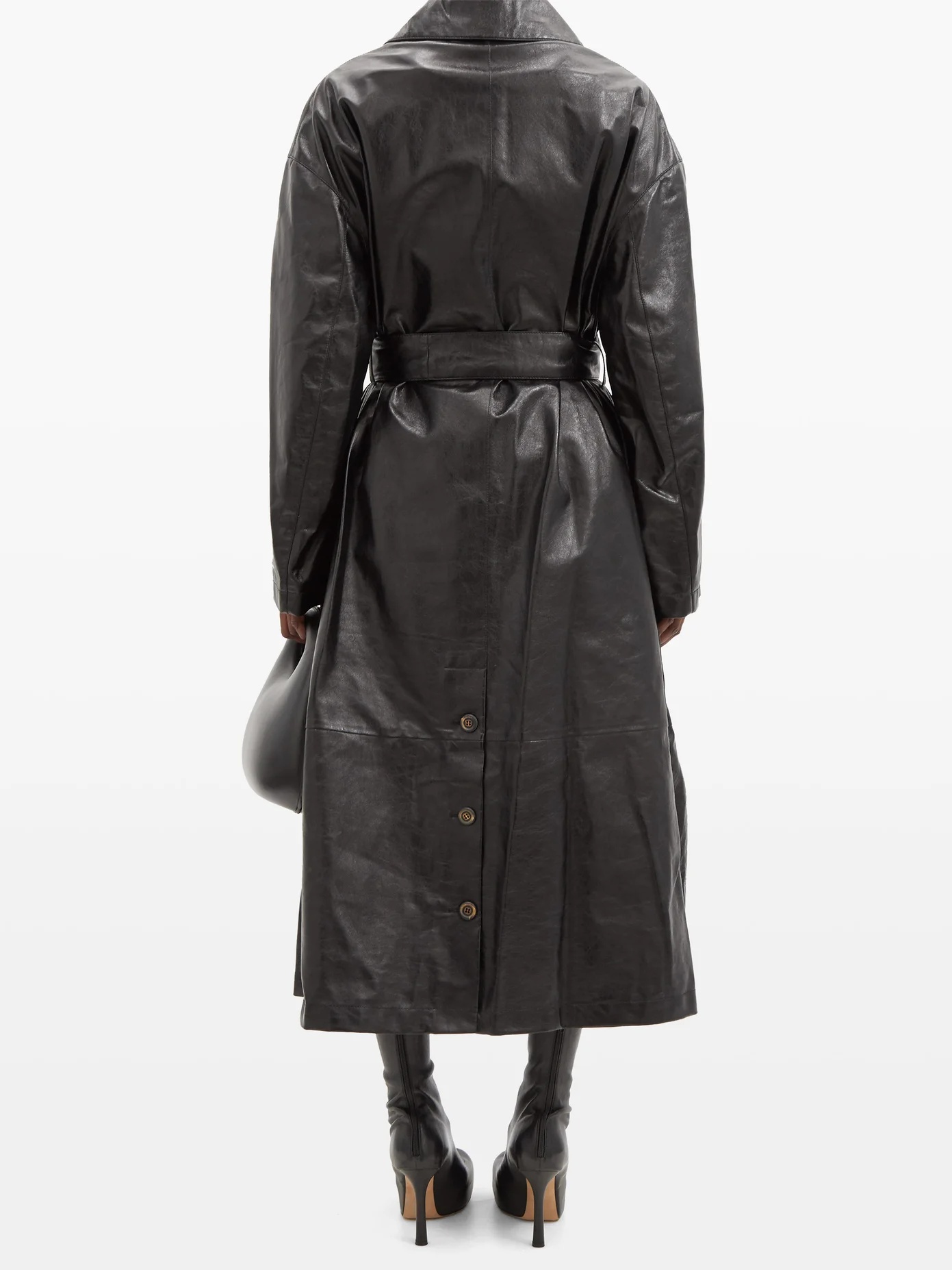 Belted leather trench coat - 5