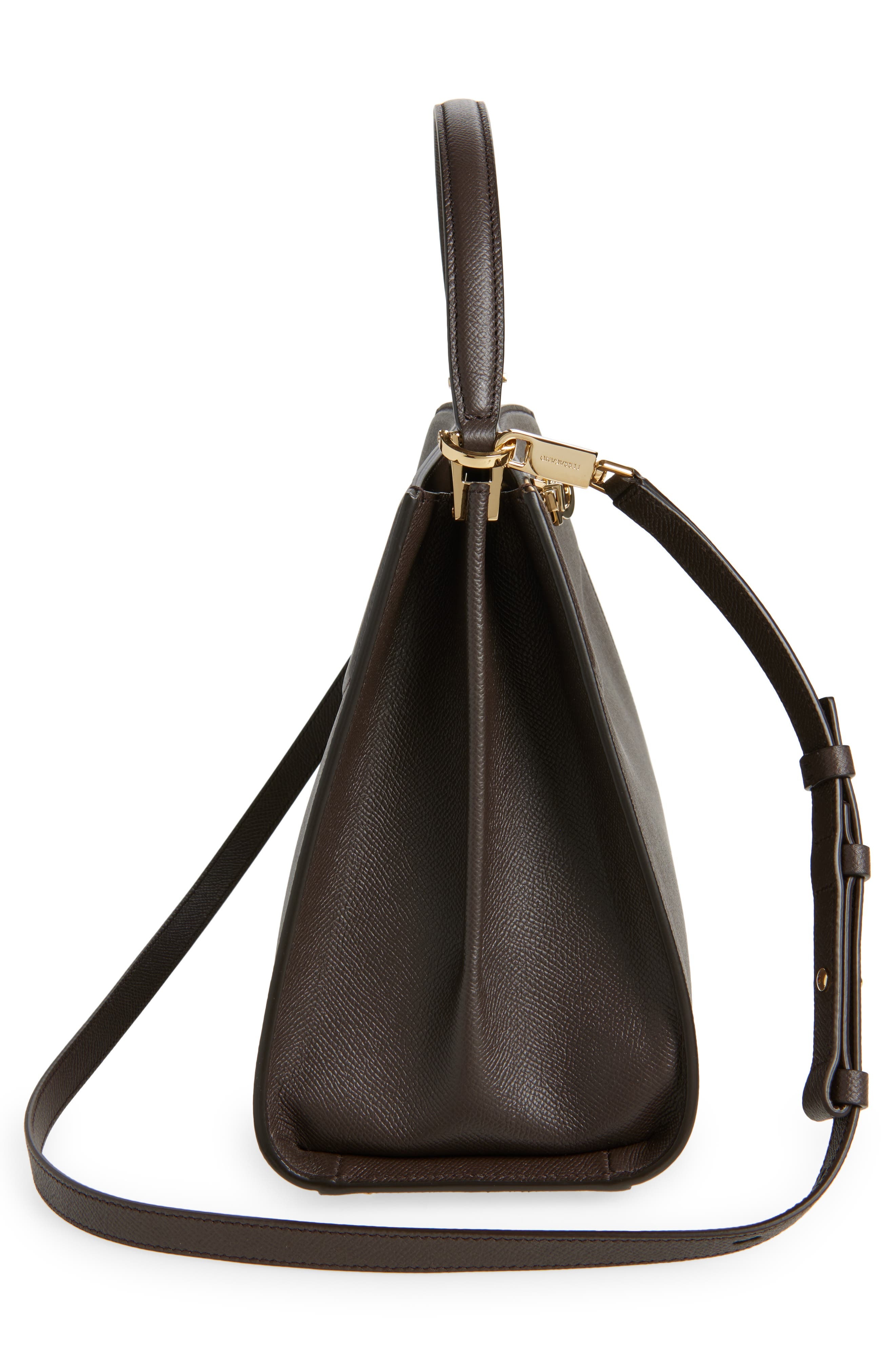 FERRAGAMO Small Studio Box Leather Top Handle Bag in Testa Di Moro at Nordstrom - 6