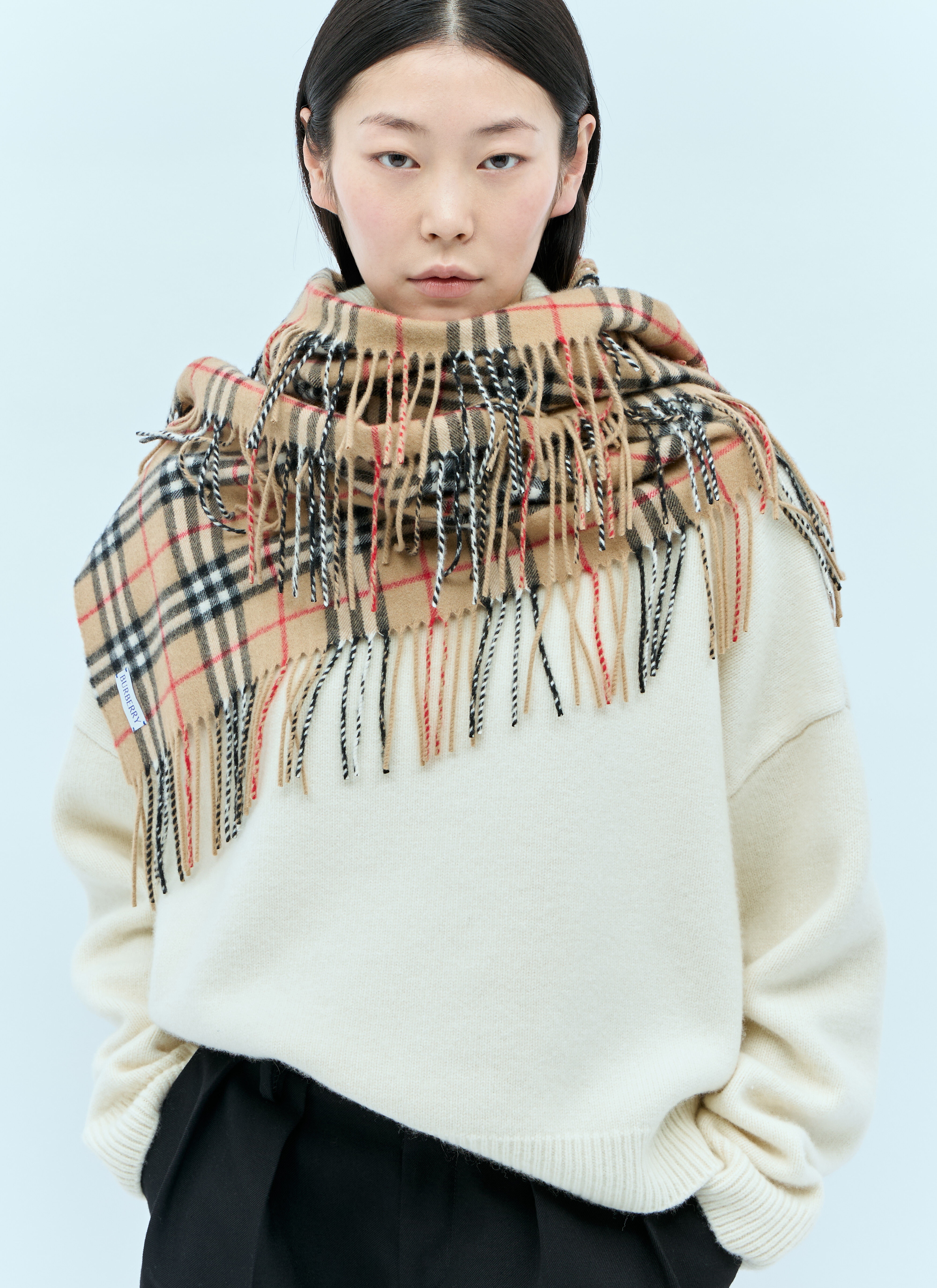 Check Cashmere Fringed Scarf - 2