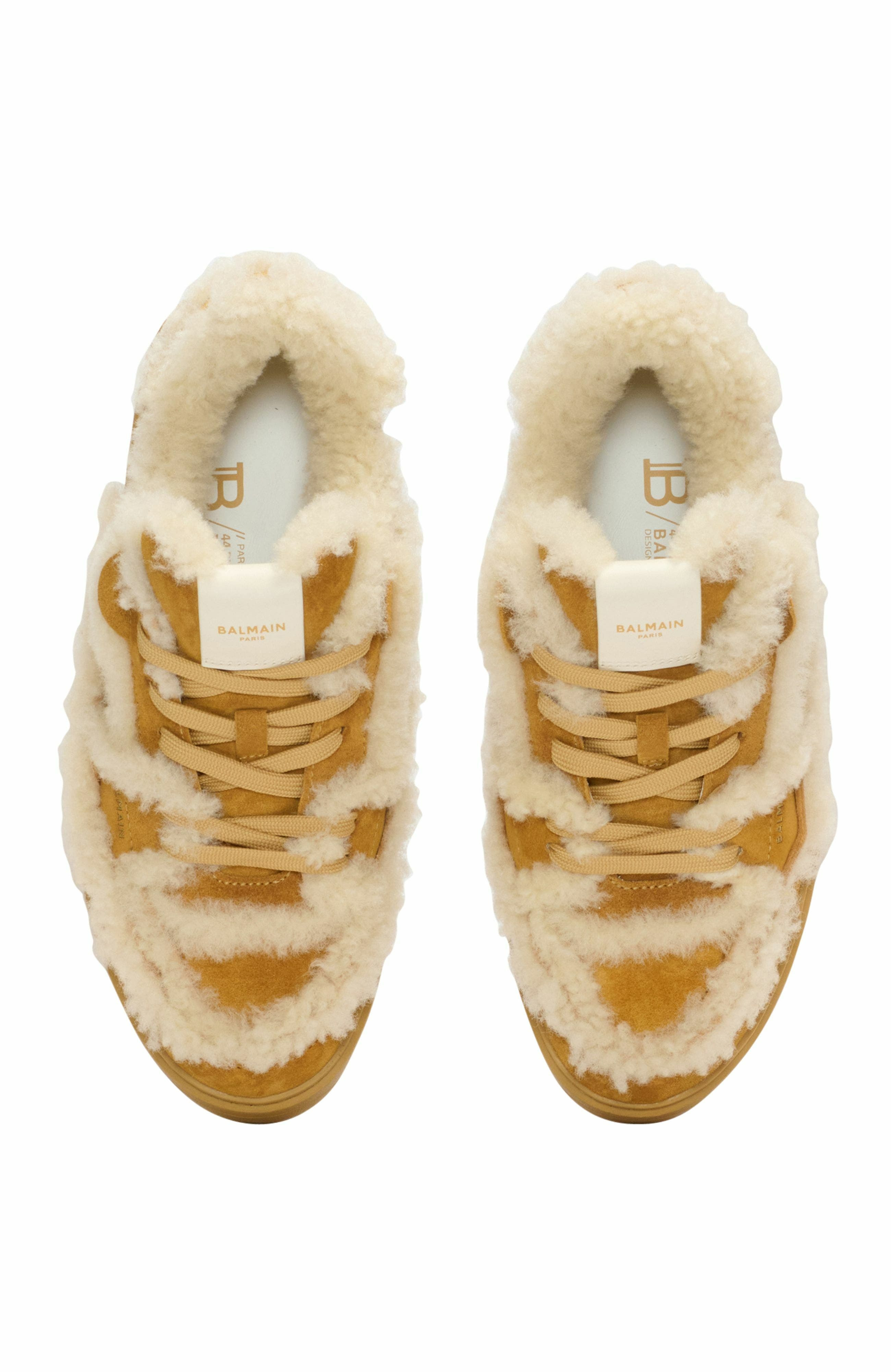 Balmain B-Court Flip Shearling Trainers in Brown at Nordstrom - 5