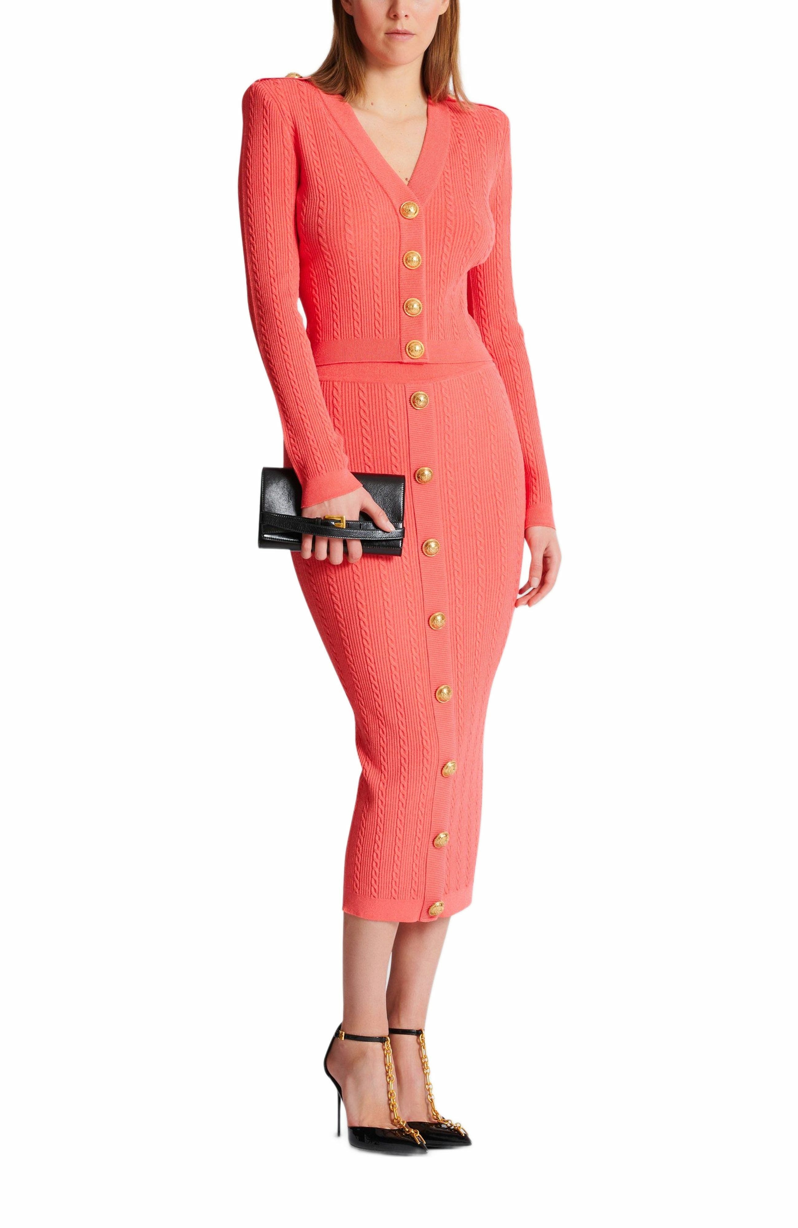 Balmain Long-sleeved cable-knit cardigan in Pink at Nordstrom - 3