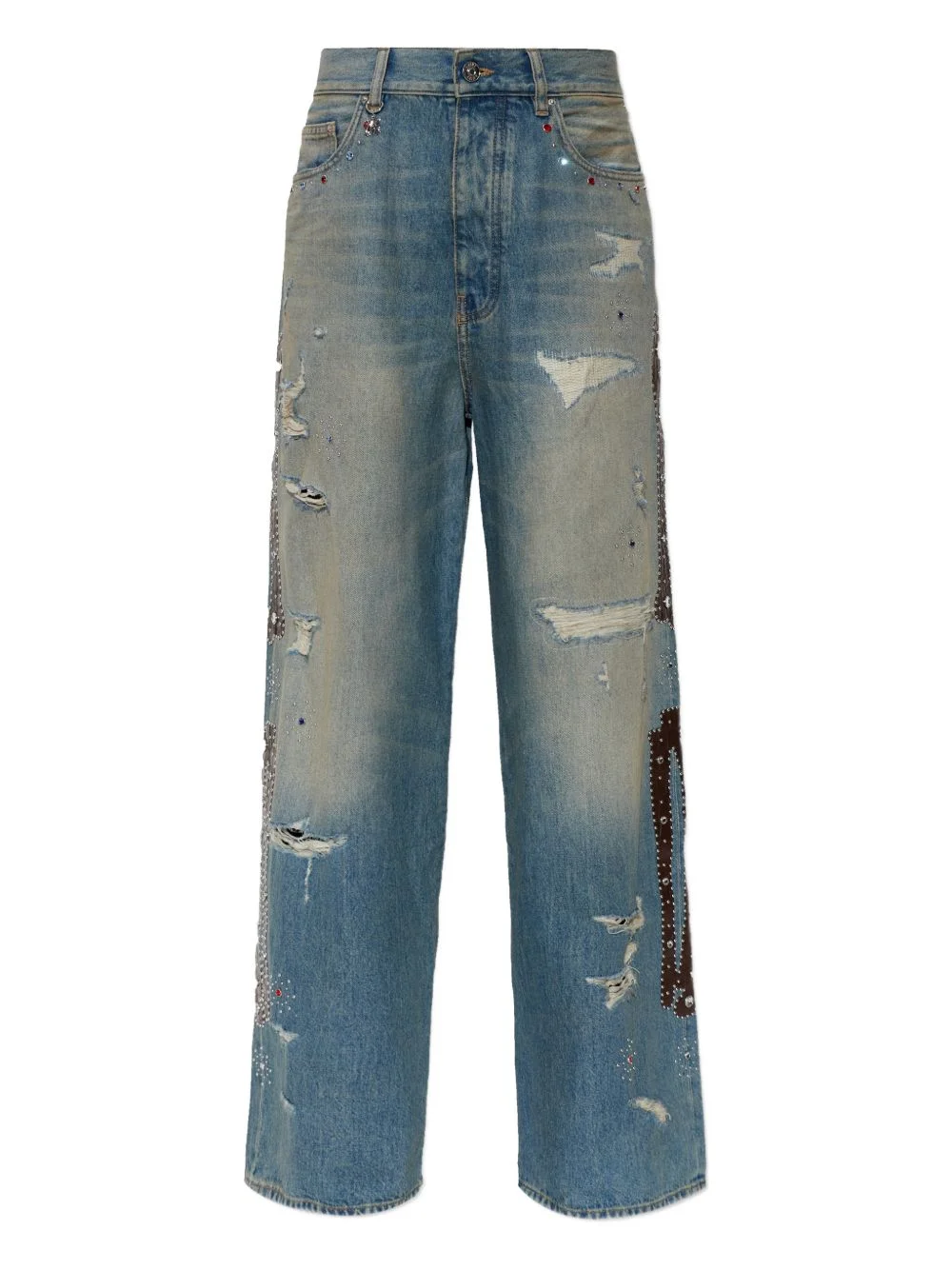 distressed embellished jeans - 1