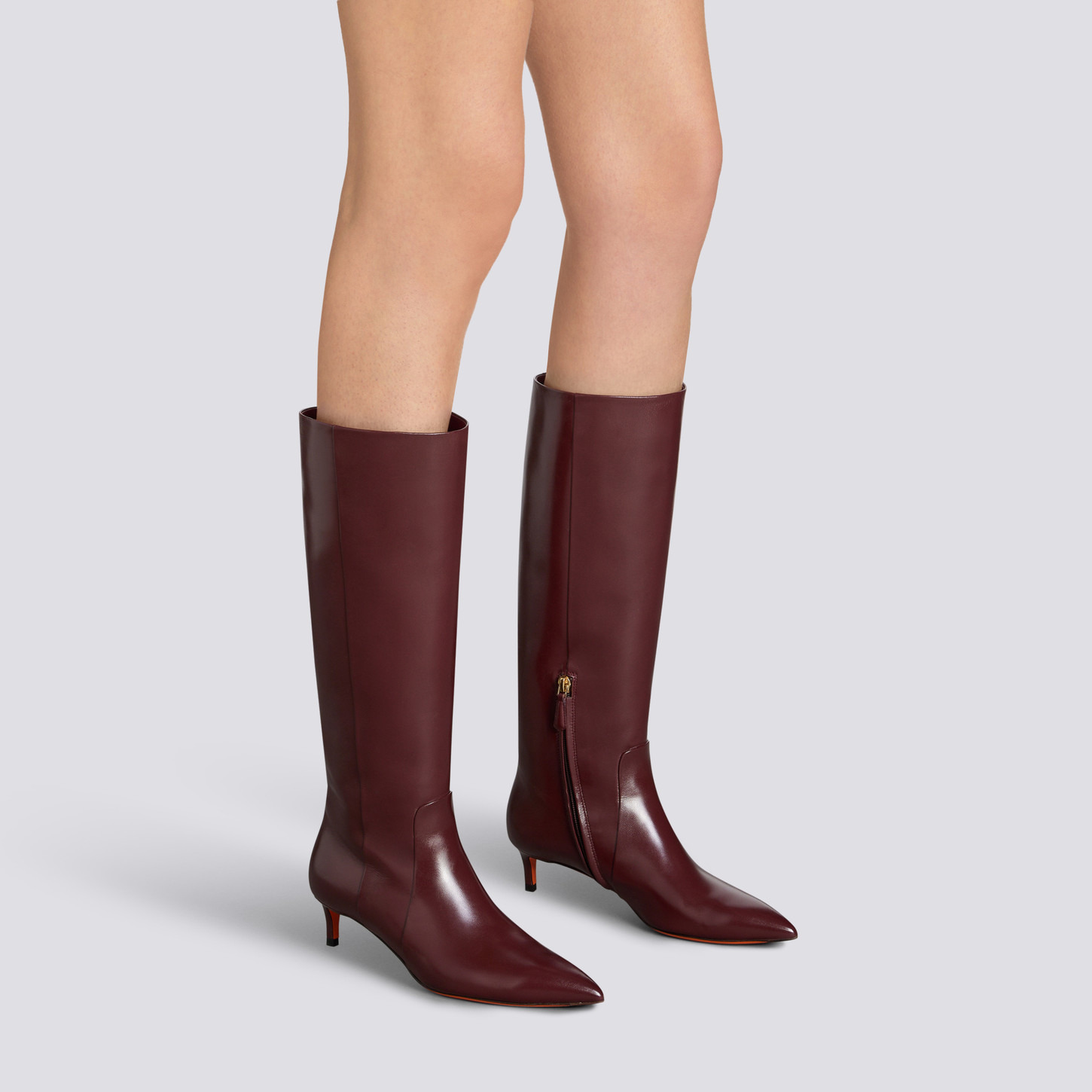 Women's burgundy leather mid-heel boot - 2
