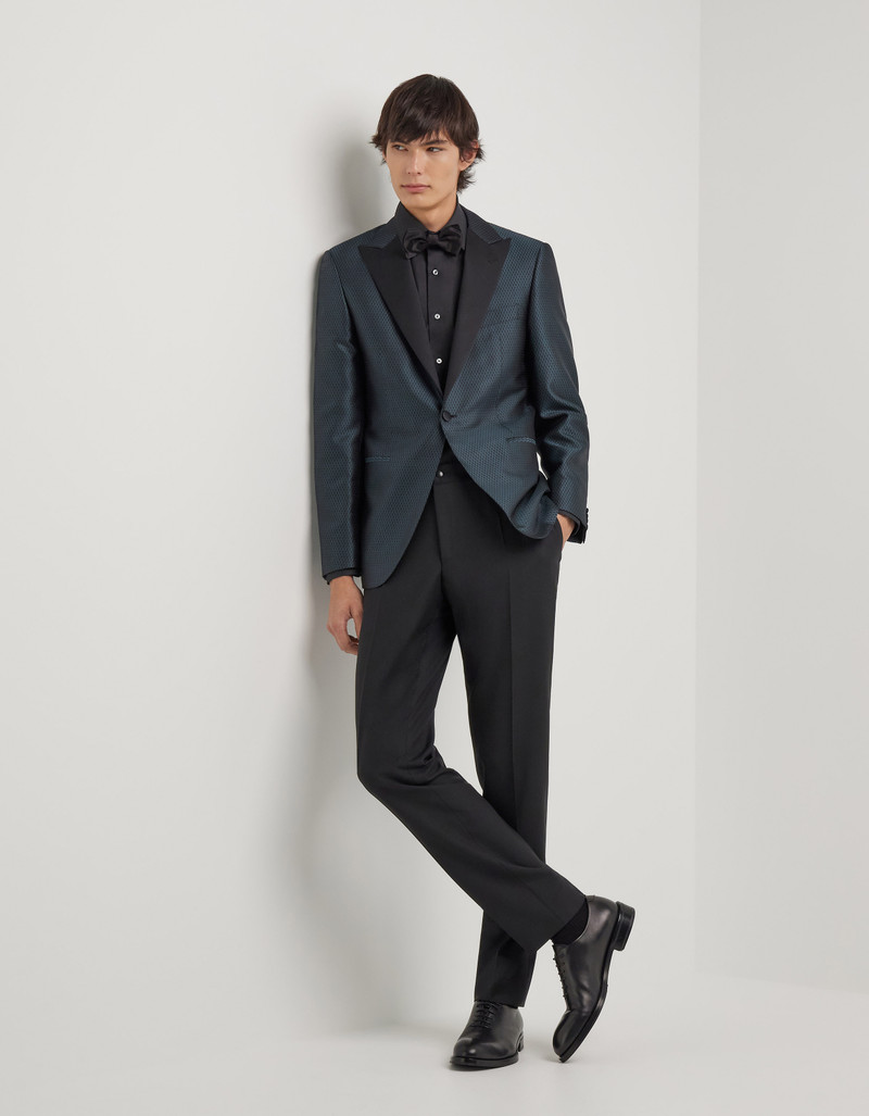 Canali TEAL AND BLACK PURE SILK TUXEDO JACKET outlook