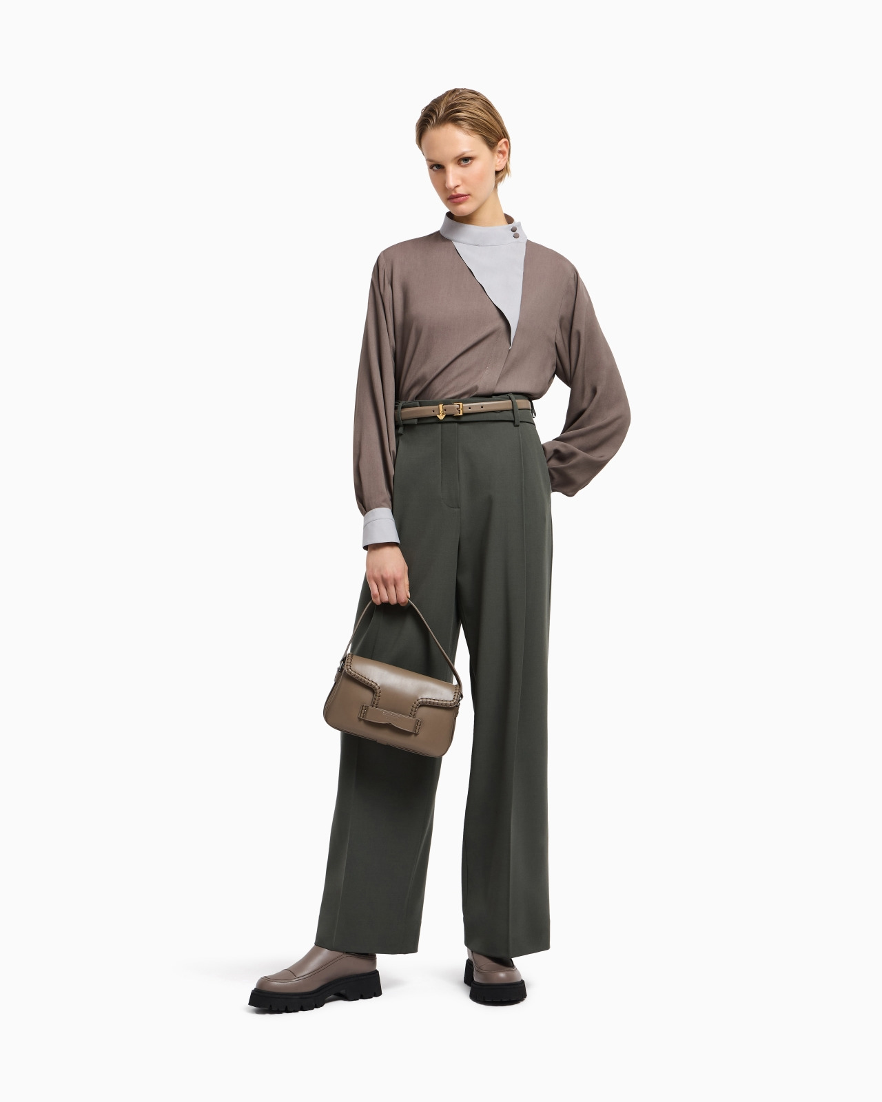 BARATHEA WOOL TROUSERS WITH A BELT - 2