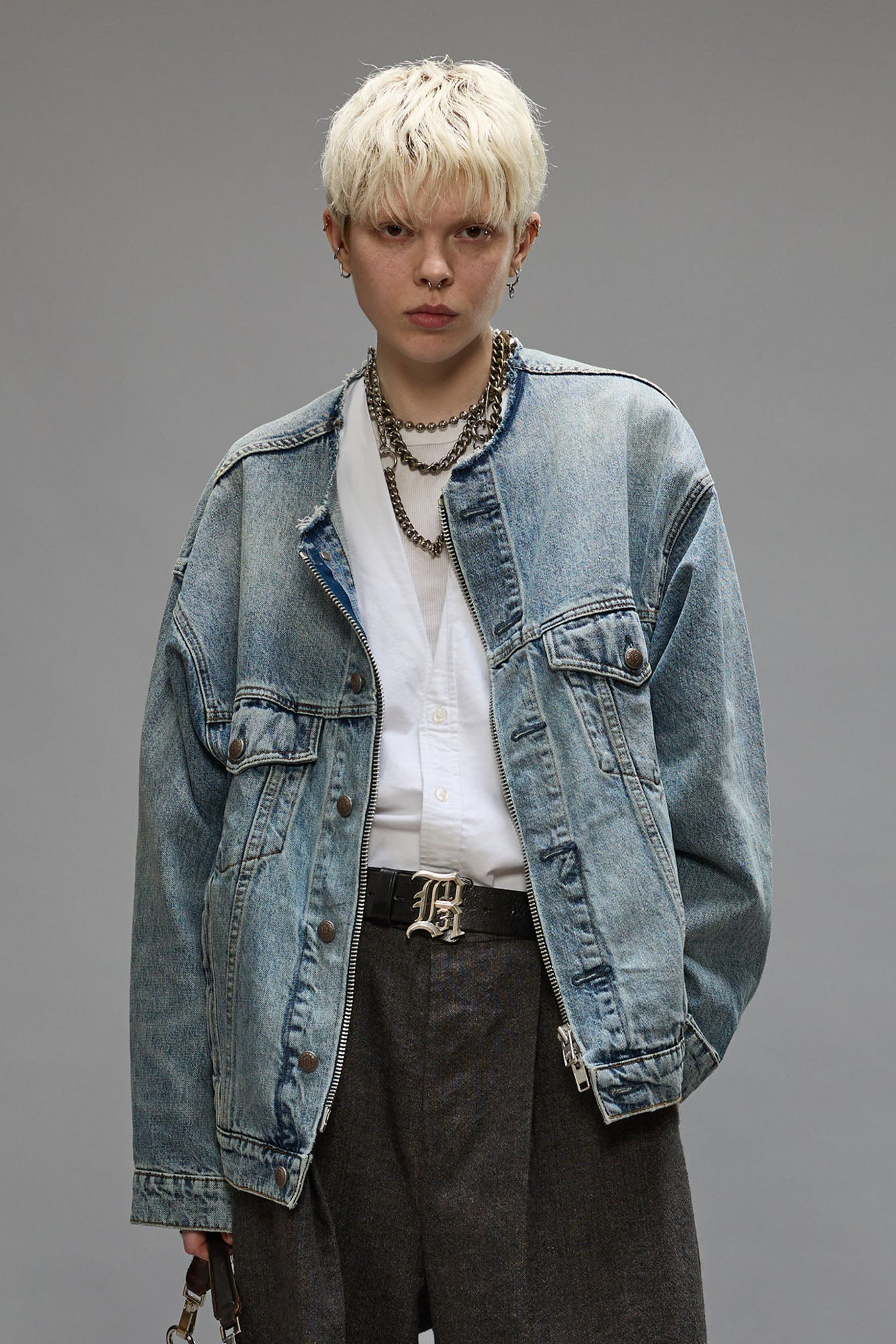 COLLARLESS TRUCKER JACKET - CAXTON BLUE - 2