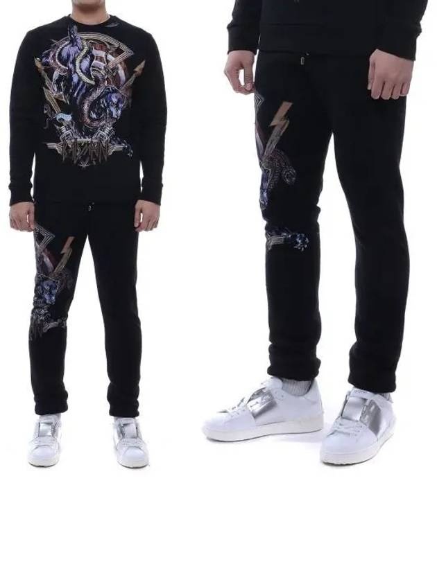 Snake Print Fleece Track Pants Black - 2