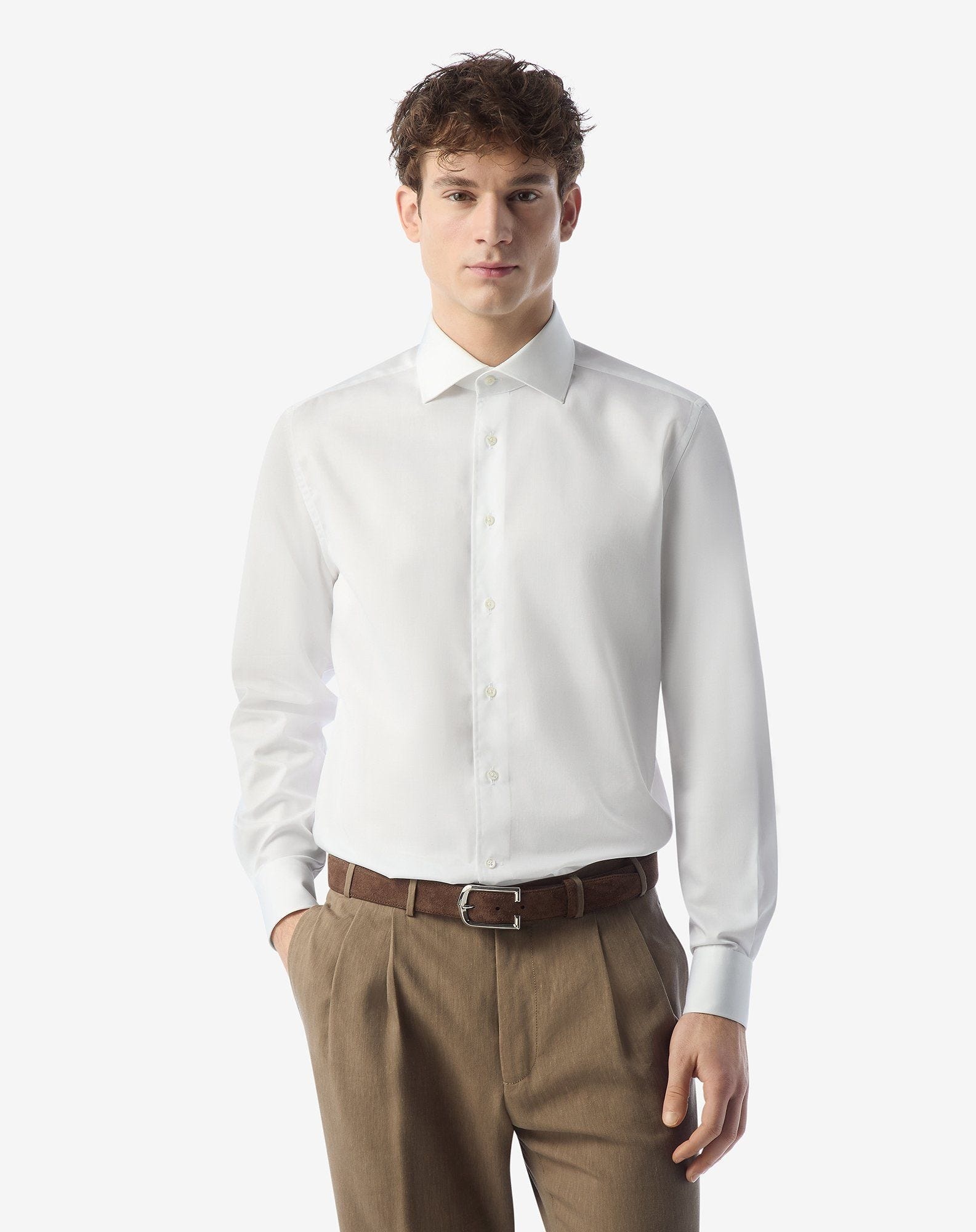 White wrinkle-free cotton shirt with blue and black stripes - 2