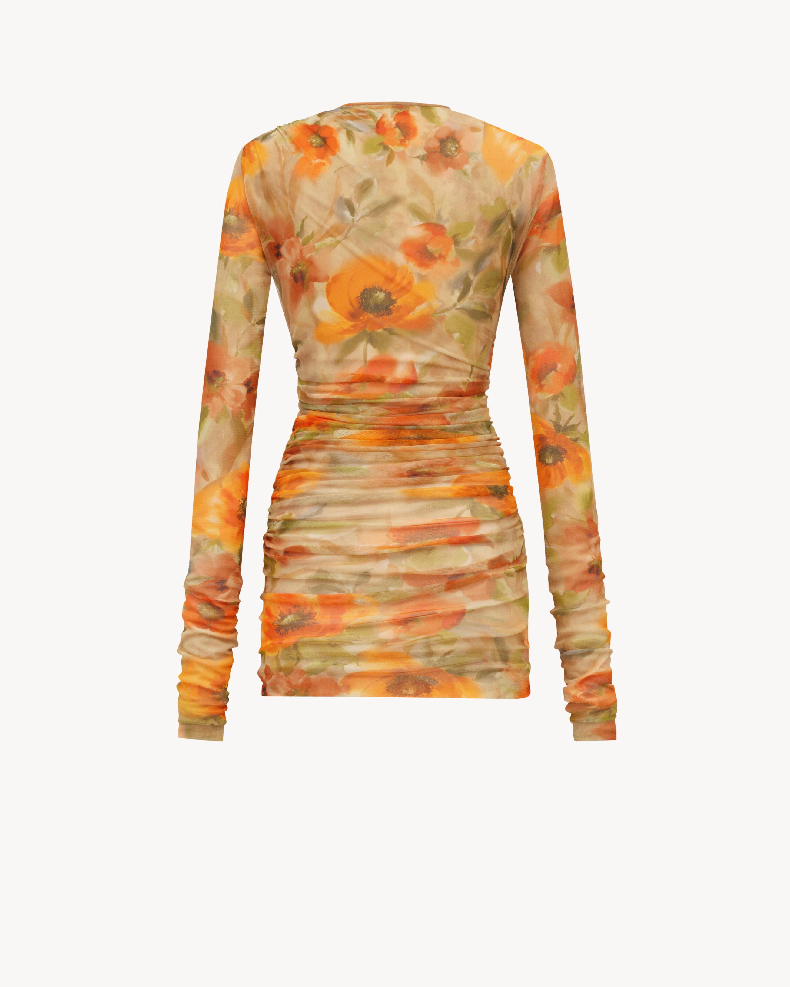 RUCHED MINI DRESS IN FLORAL TULLE JERSEY - 2