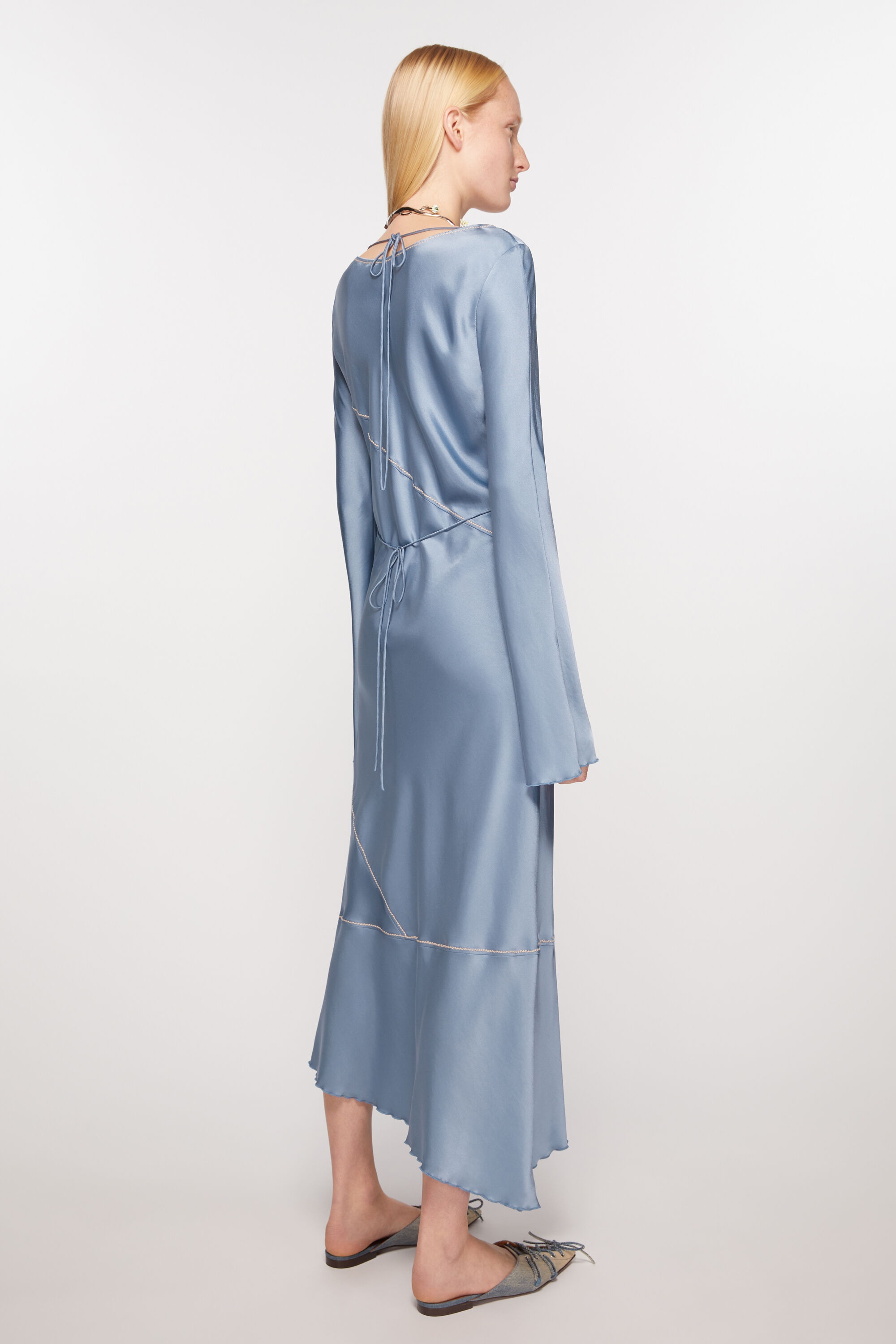Satin long dress - Dusty blue - 4