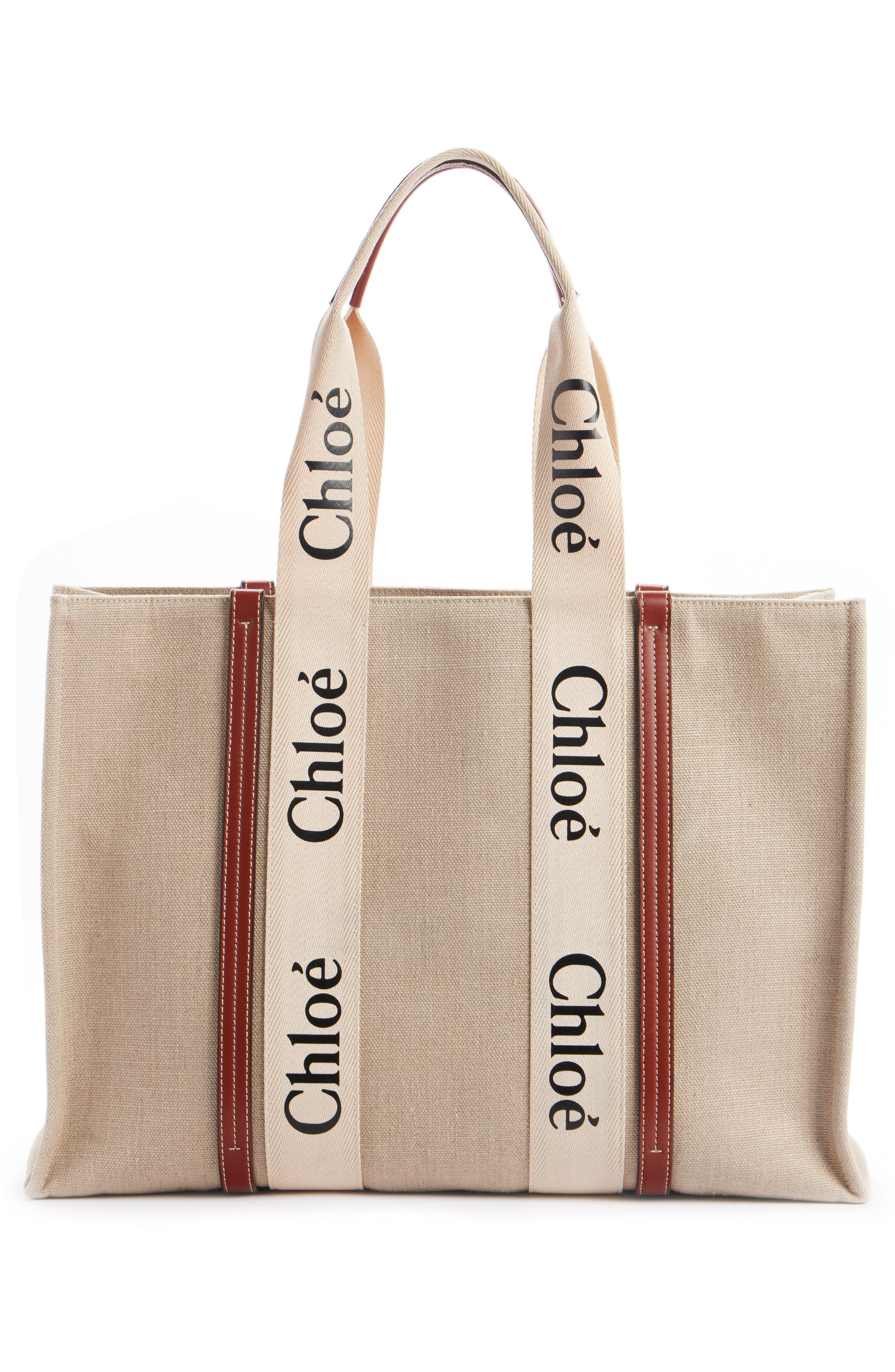 Chloé Medium Woody Linen Tote in White - 3