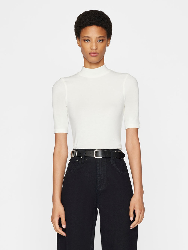 FRAME Refined Rib Mock Neck in Off White outlook