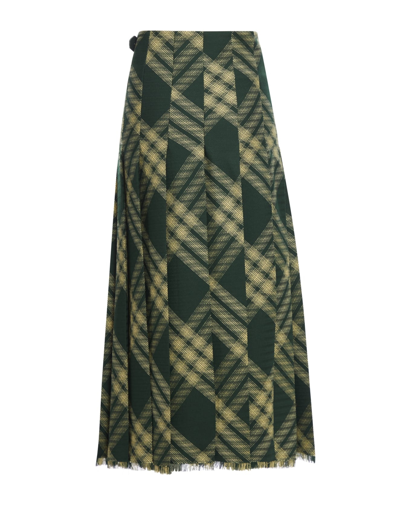 Check Printed Frayed-edge Midi Skirt - 2