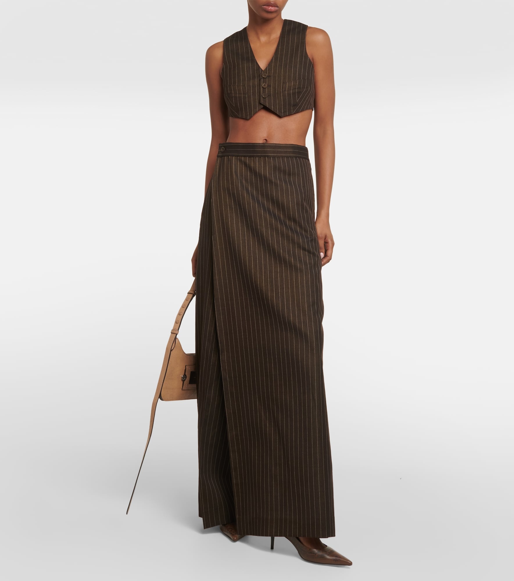 Tattoo pinstripe wool-blend maxi skirt - 2