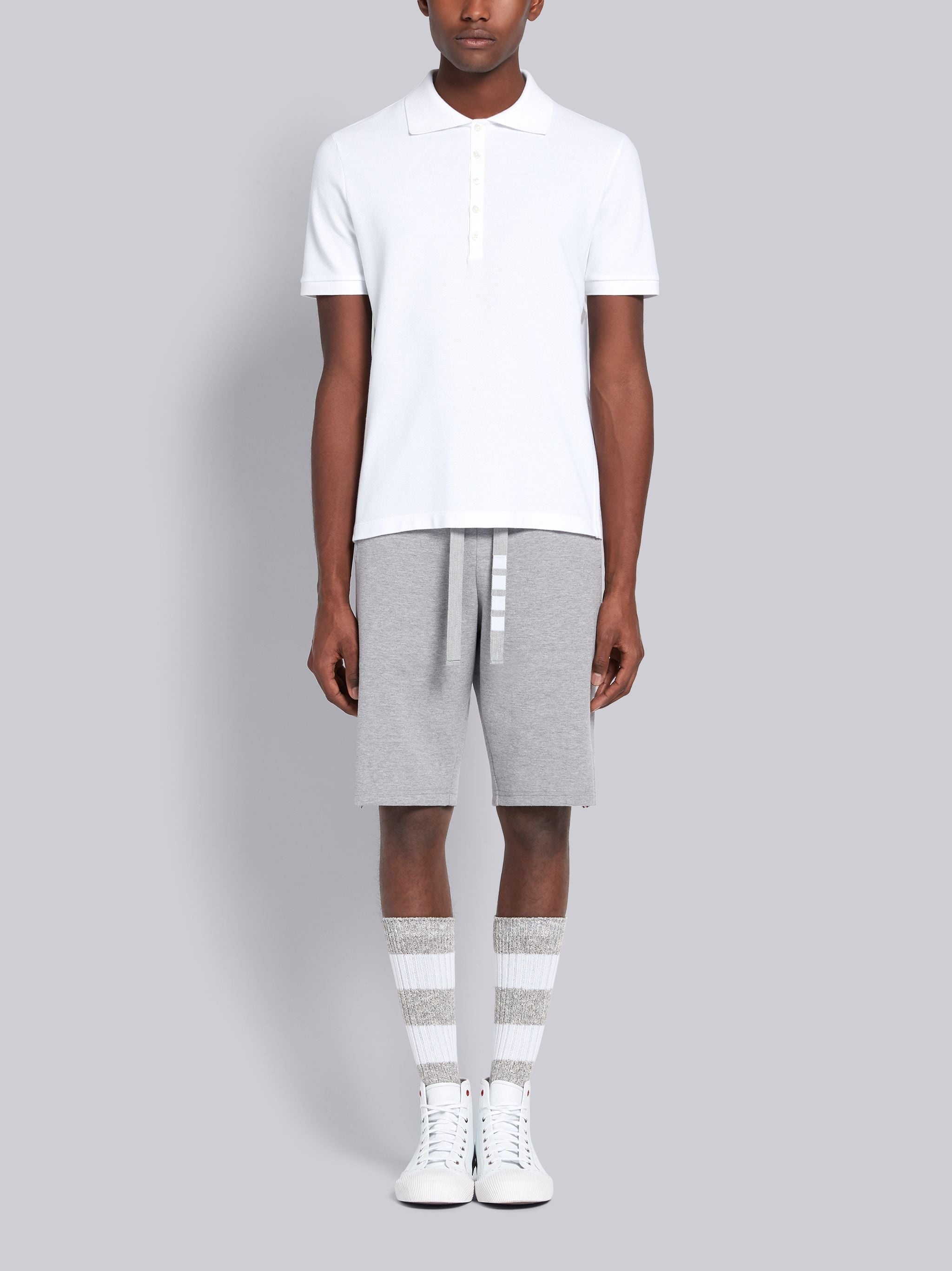 White Classic Cotton Pique Side Insert 4-Bar Polo - 4