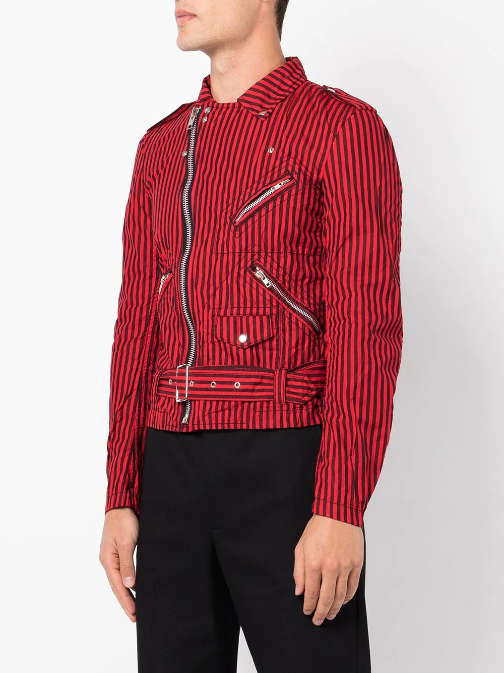 belted stripe-print biker jacket - 6