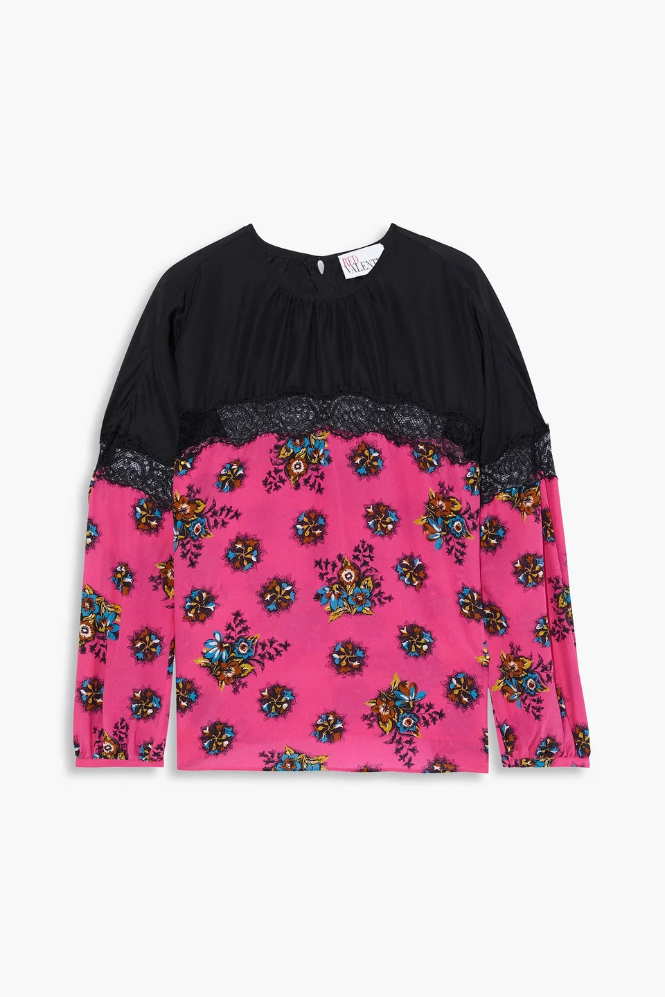 Lace-trimmed floral-print silk crepe de chine blouse - 1