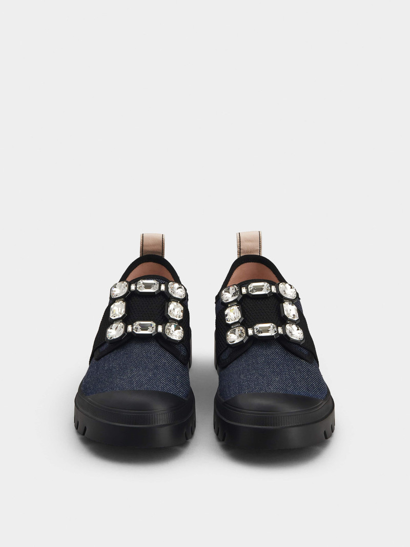 Walky Viv' Strass Buckle Sneakers in Denim 4