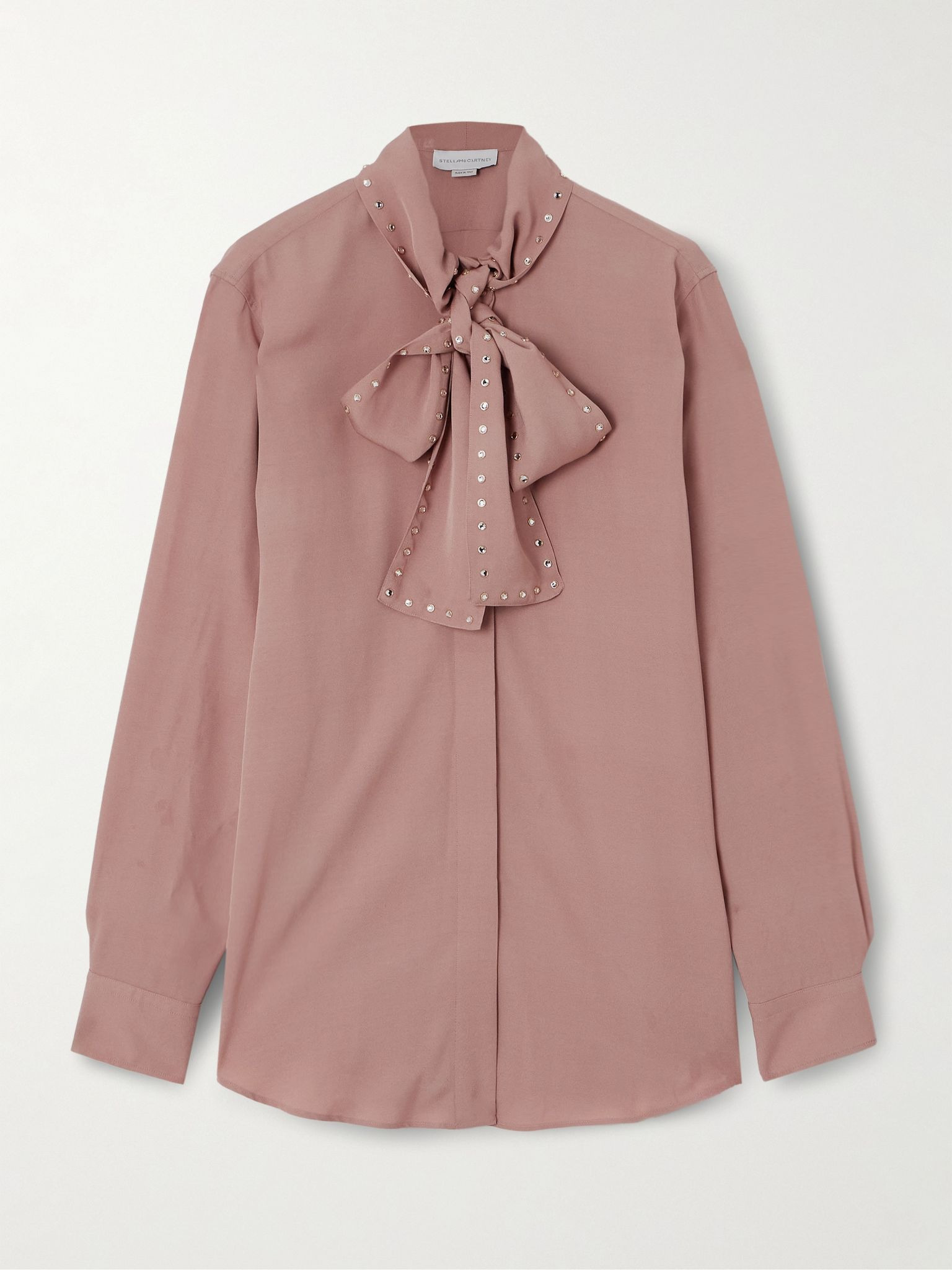 Pussy-bow crystal-embellished crepe blouse Pink - 1