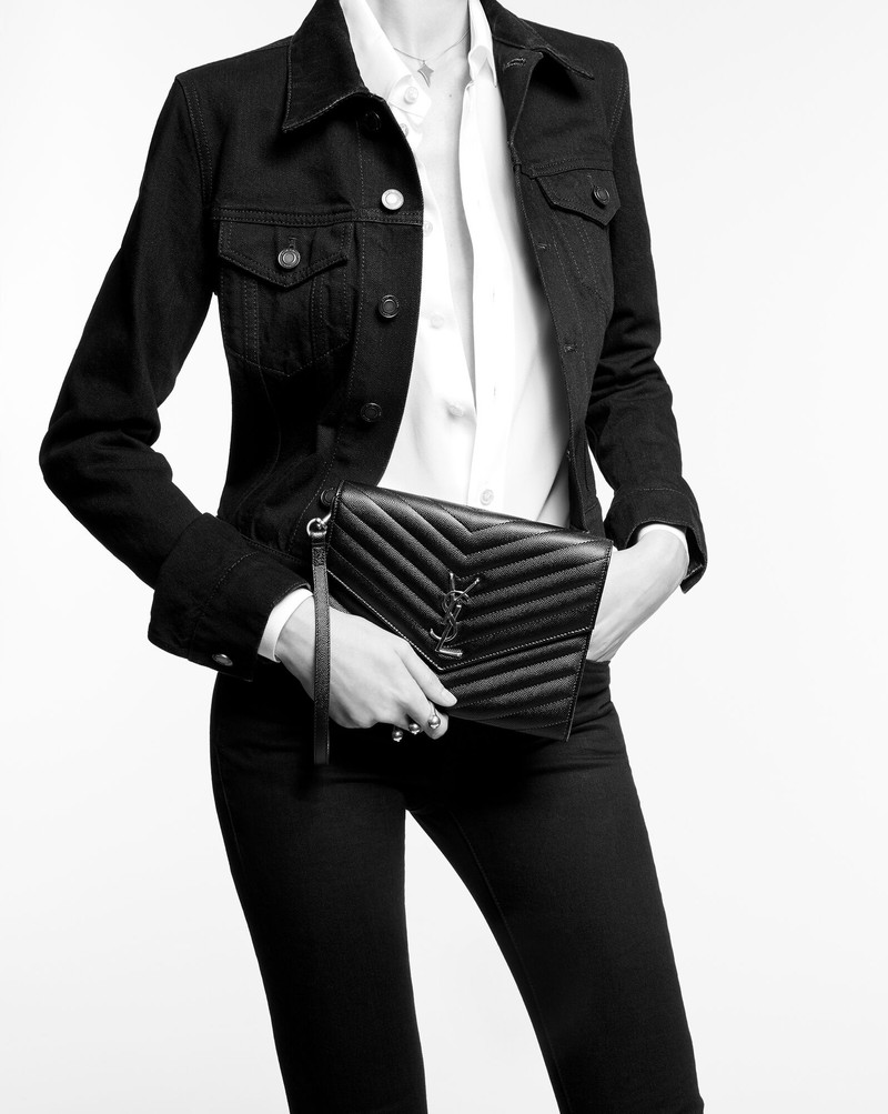 SAINT LAURENT cassandre saint laurent matelassé flap pouch in grain de poudre embossed leather outlook